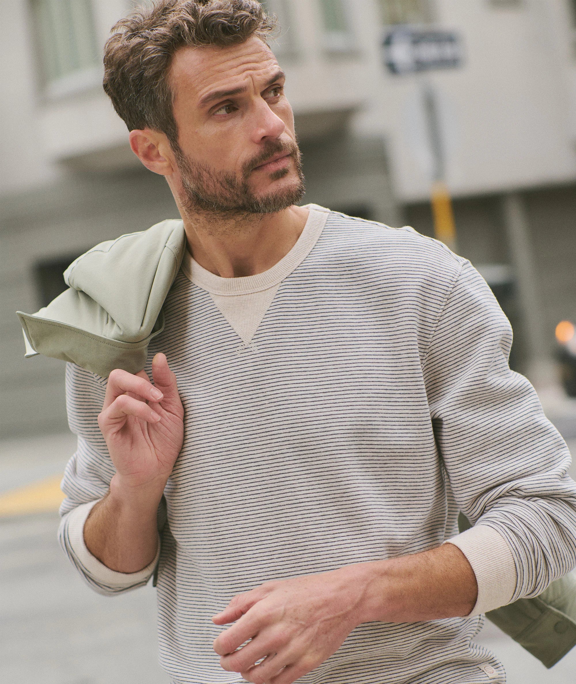 Cloud 9 Fleece Relaxed Crewneck - Driftwood Mini Stripe