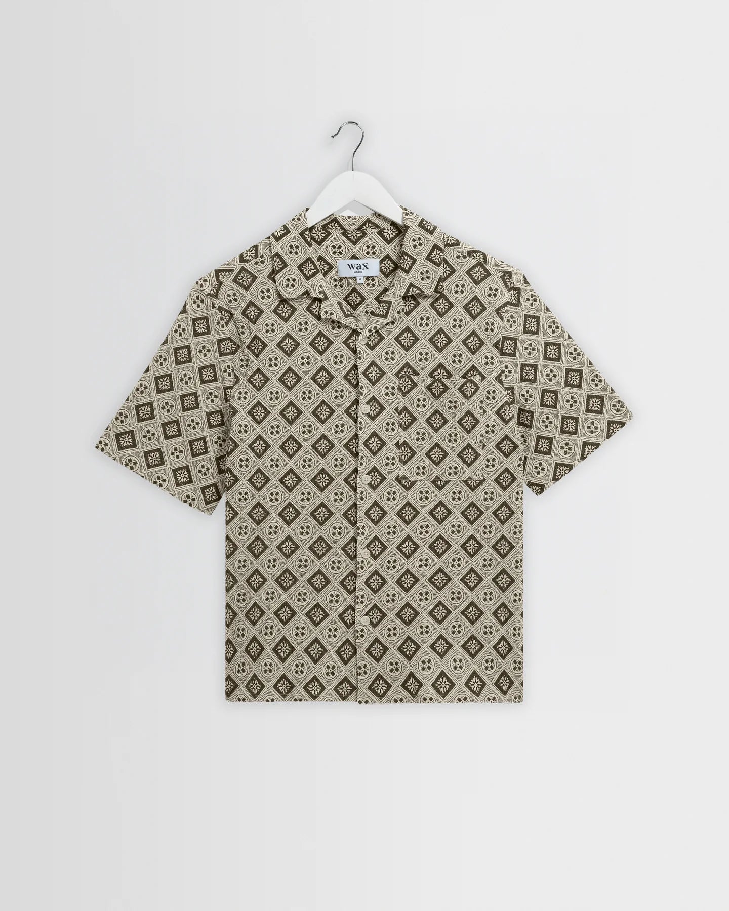 Didcot Short Sleeve Shirt - Cotton Tile Print - Ecru / Black
