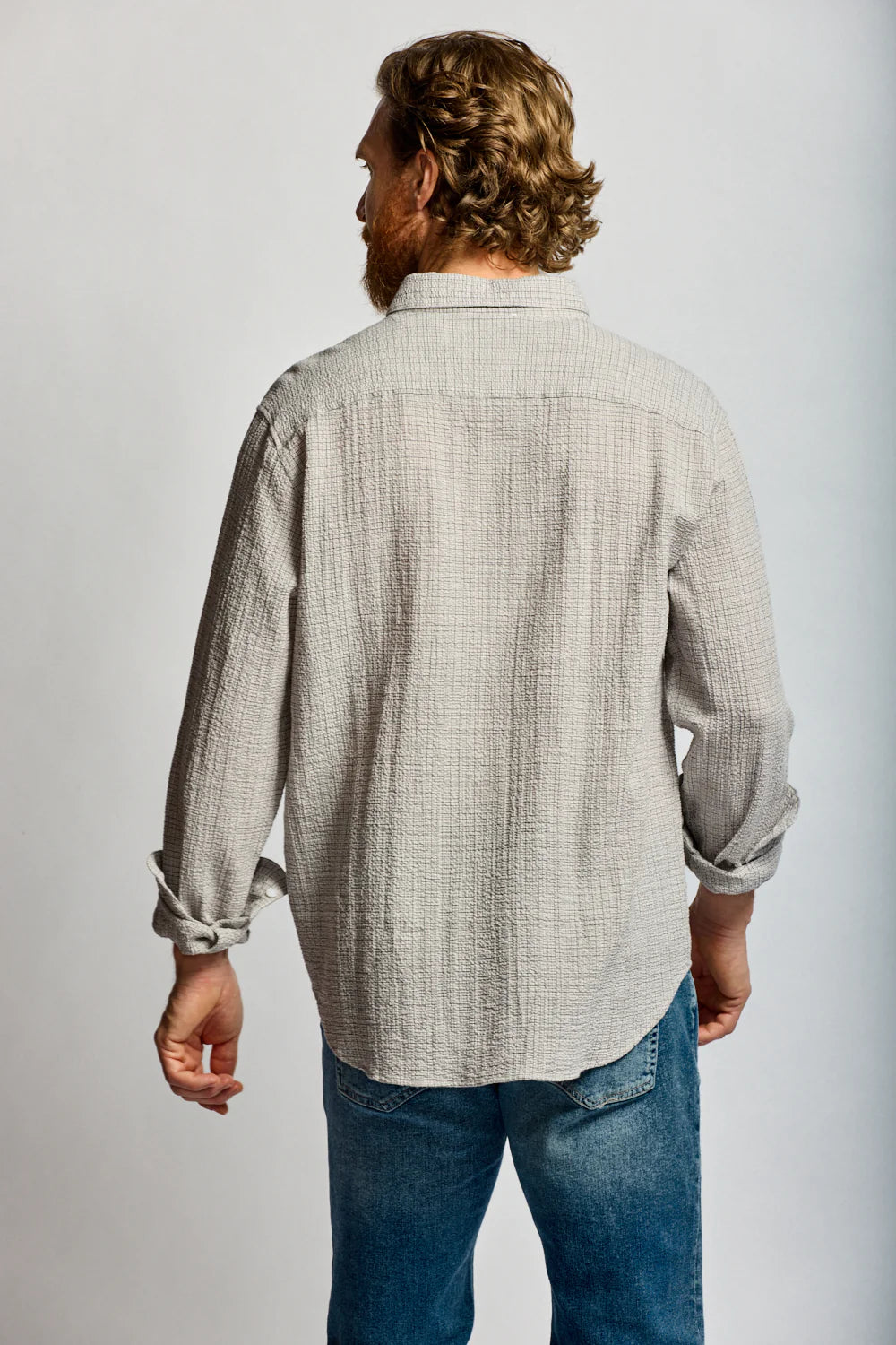 Crinkle Plaid Button Down - Stone
