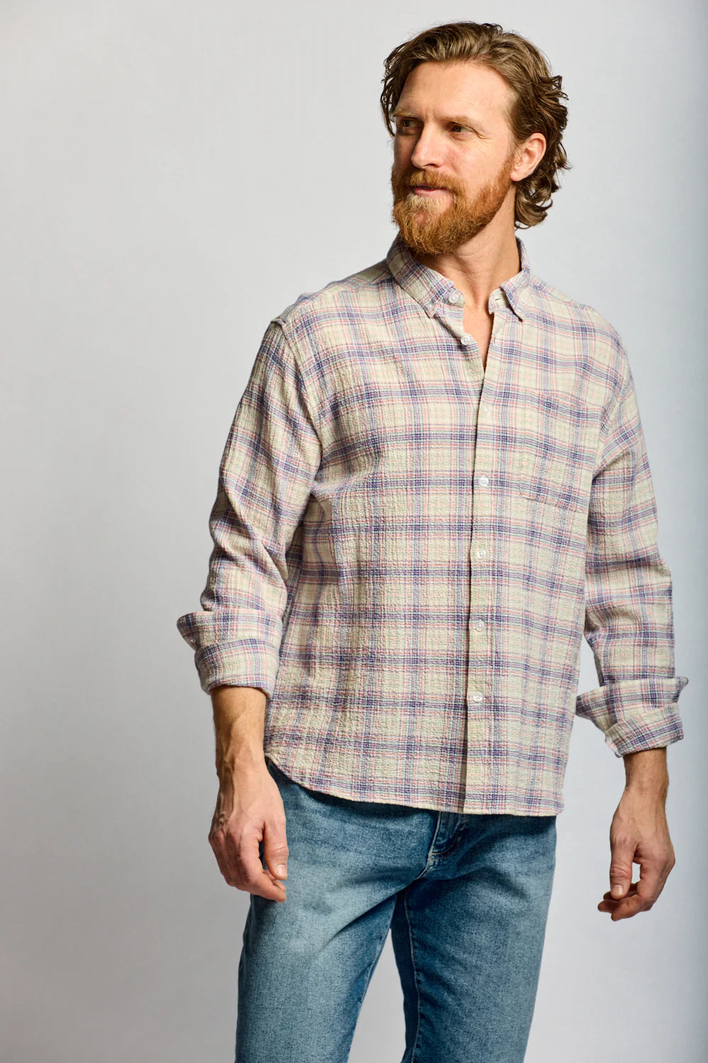 Crinkle Plaid Button Down - Carousel