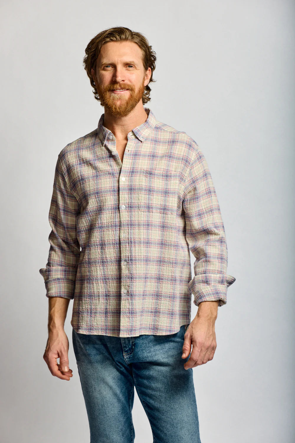 Crinkle Plaid Button Down - Carousel