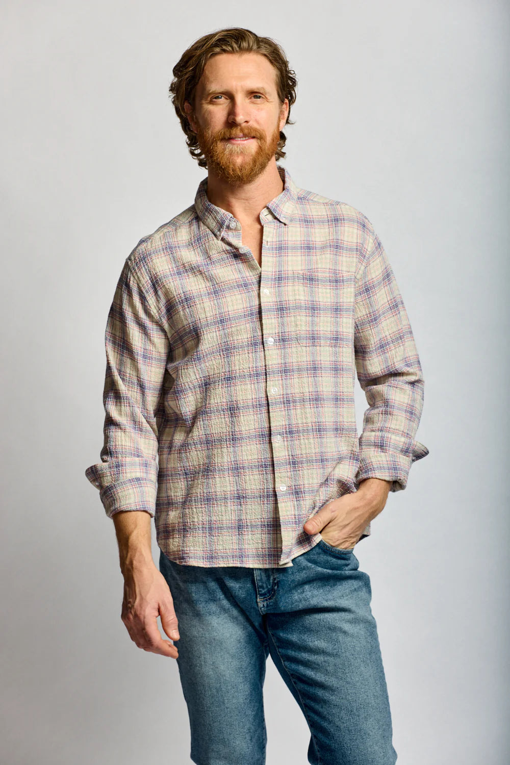 Crinkle Plaid Button Down - Carousel
