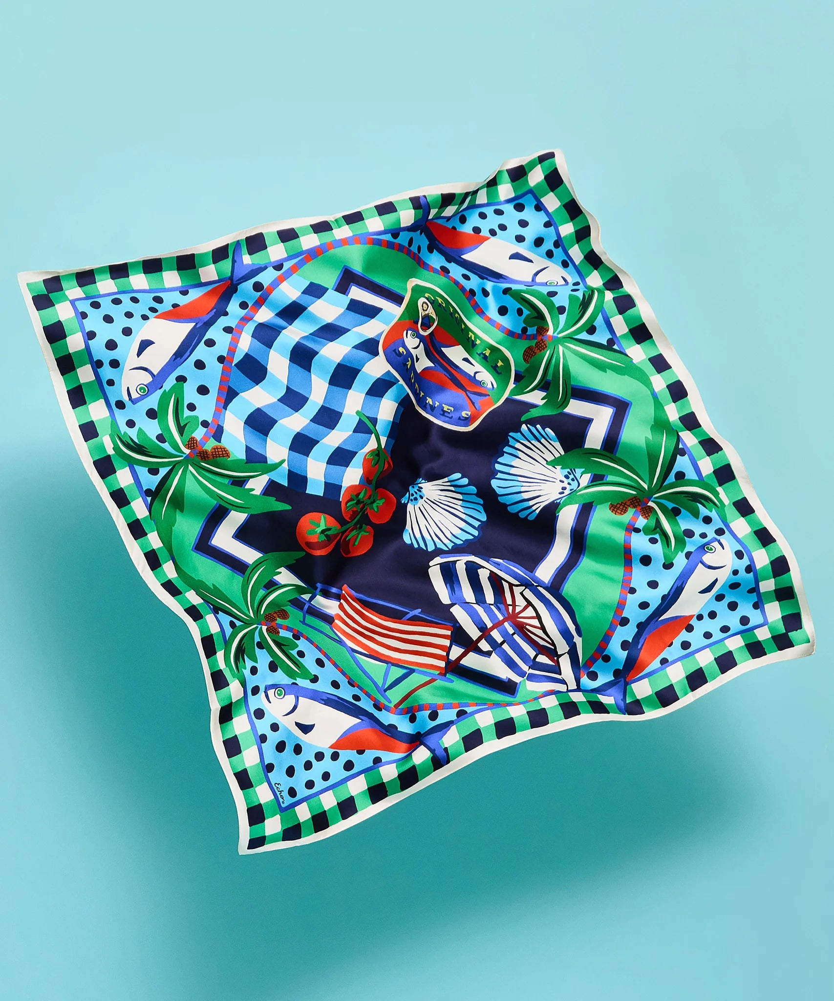 Beach Picnic 35" Silk Square Scarf - Ultramarine