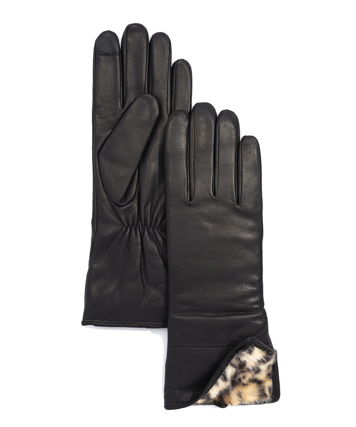 Leopard Faux Fur Leather Glove - Black