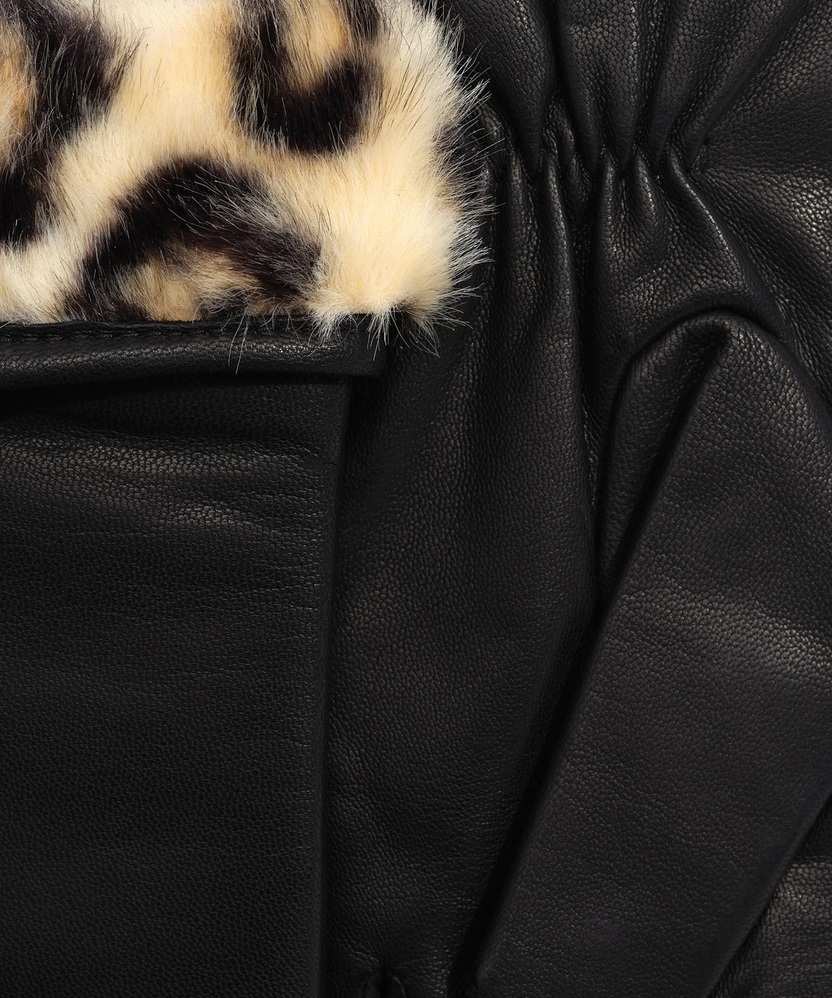 Leopard Faux Fur Leather Glove - Black