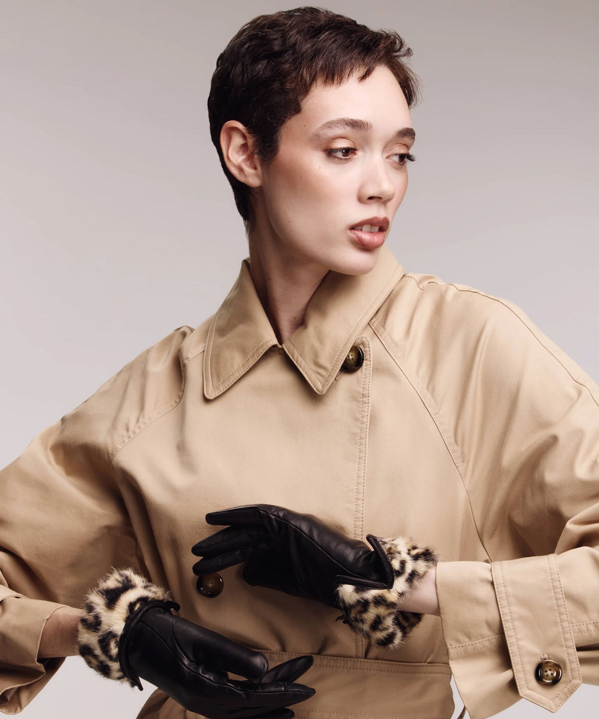 Leopard Faux Fur Leather Glove - Black