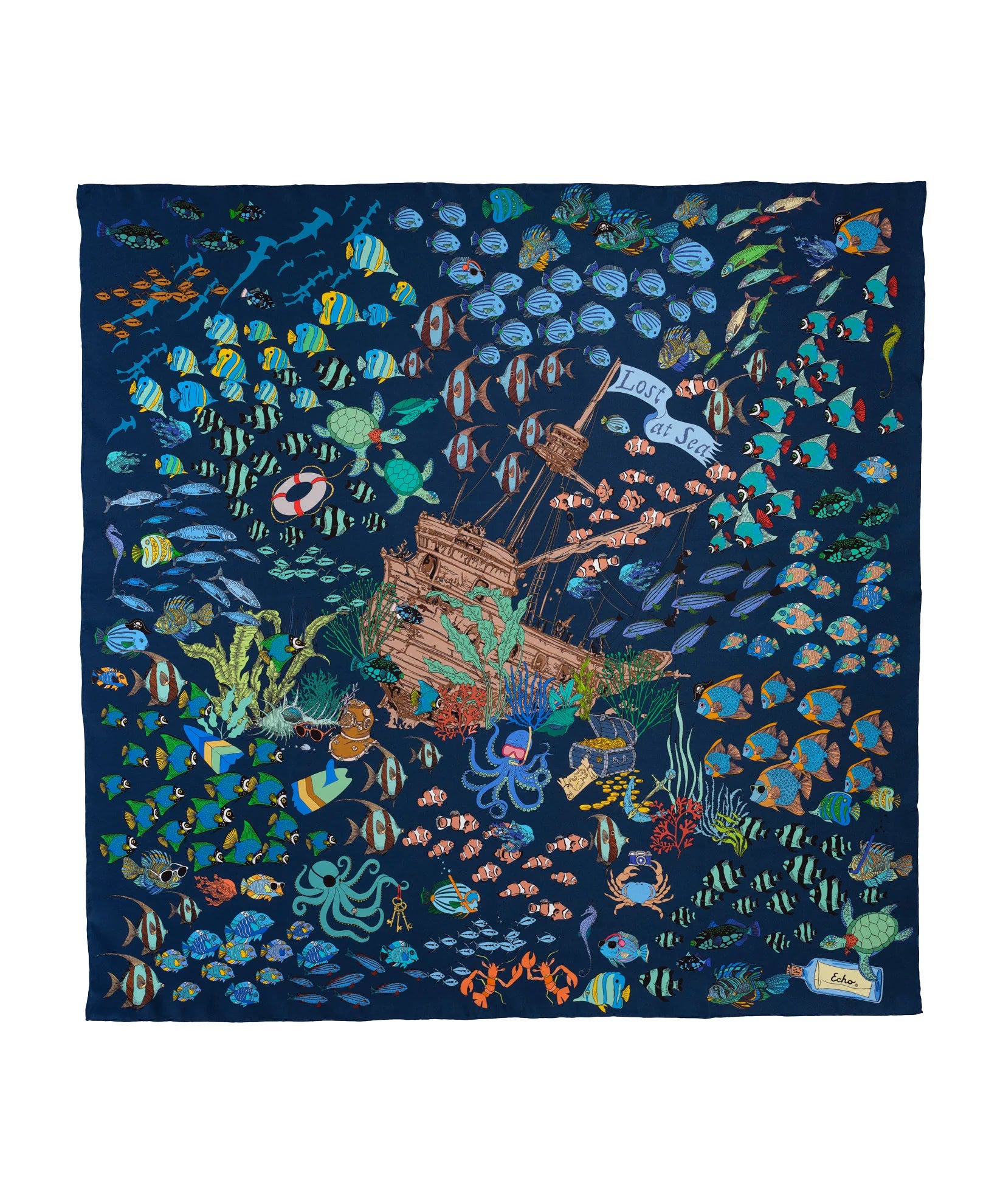 Lost At Sea 35" Silk Square Scarf - Navy