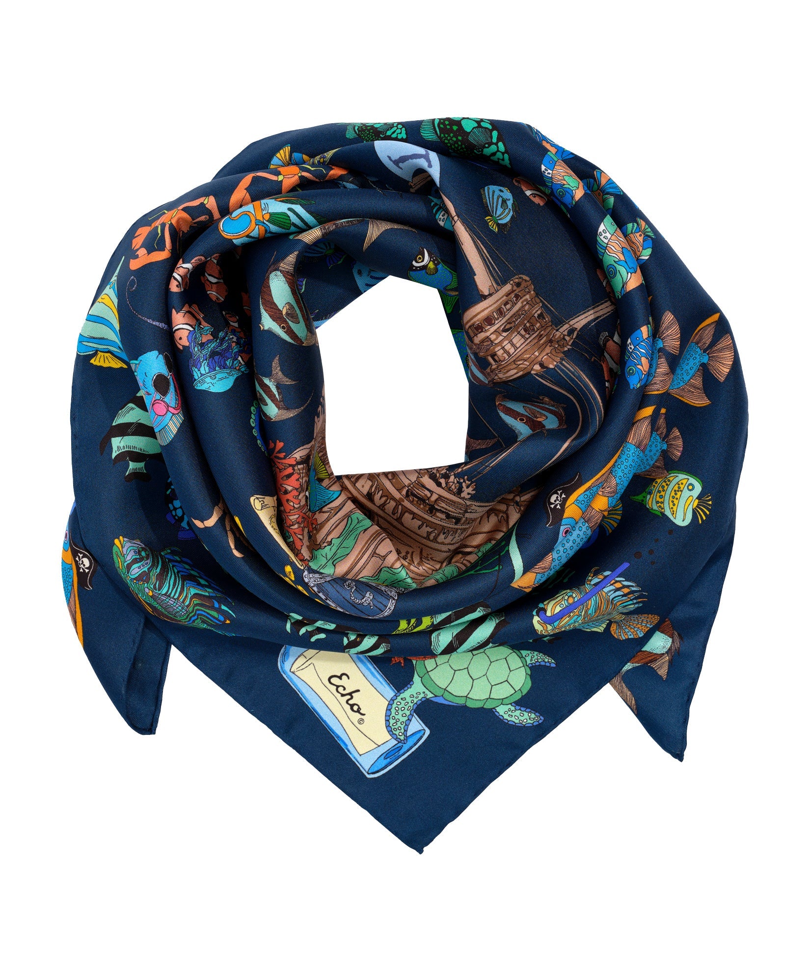 Lost At Sea 35" Silk Square Scarf - Navy