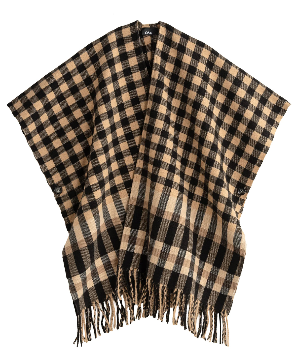 Bordered Check Ruana - Black