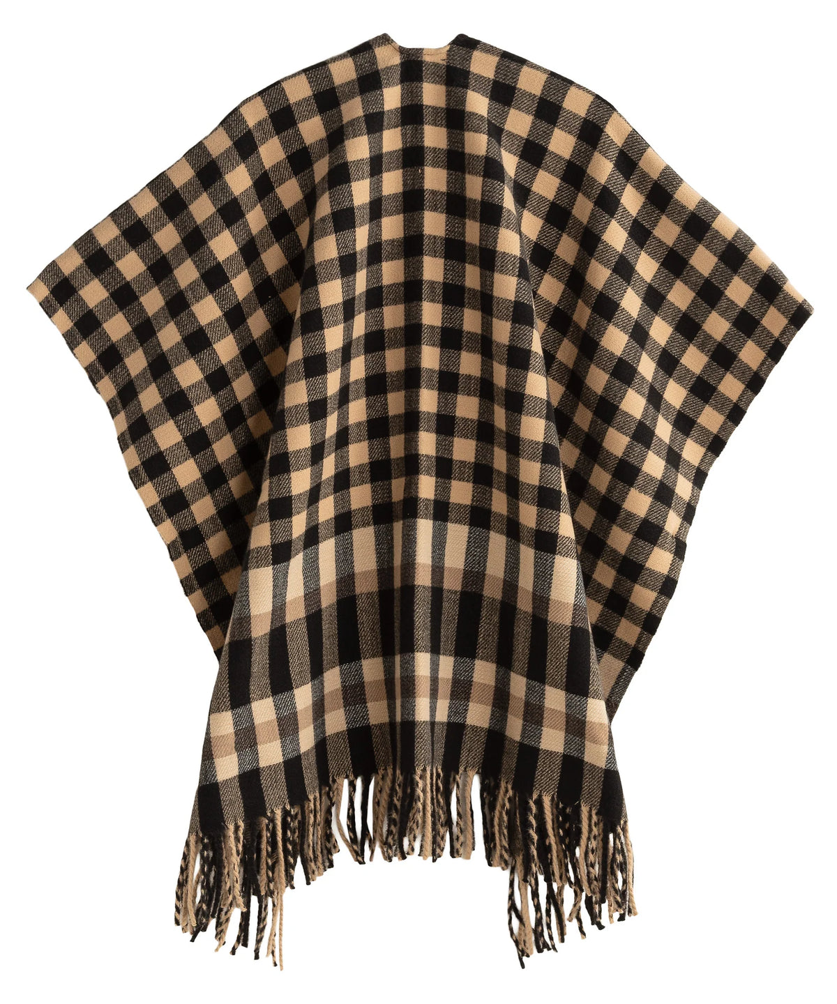 Bordered Check Ruana - Black