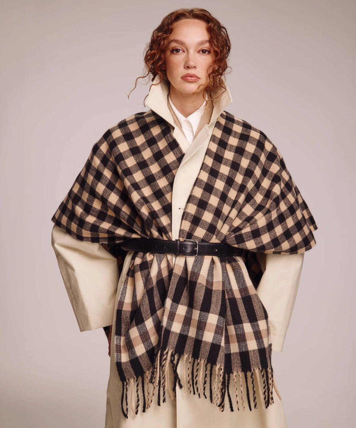 Bordered Check Ruana - Black
