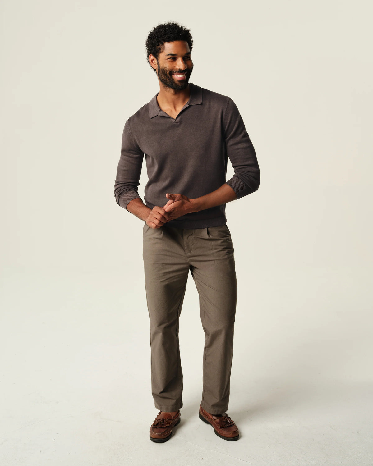 Long Sleeve Lolo Sweater Polo - Bark