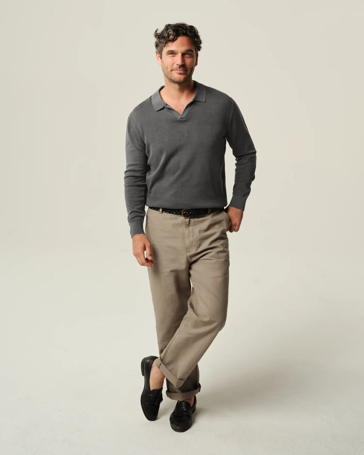 Long Sleeve Lolo Sweater Polo - Charcoal