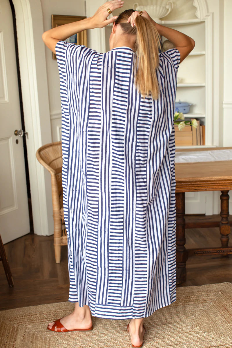 Emerson Caftan - Indigo Stripe Organic
