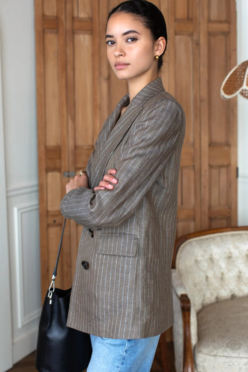 Longsleeve Lee Jacket - Chamoisee Pinstripe Linen