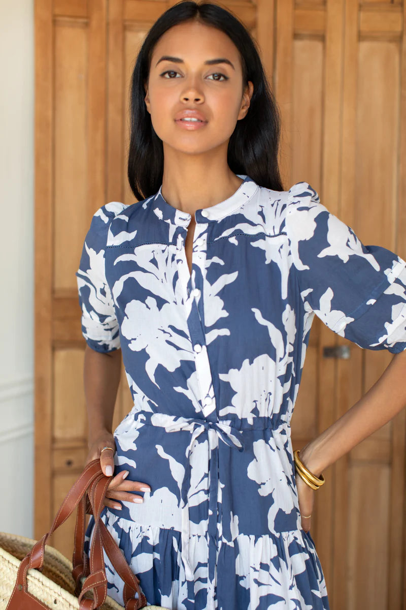 Lucy 4 Basque Dress - Blue Indigo + Ivory Orchid Organic