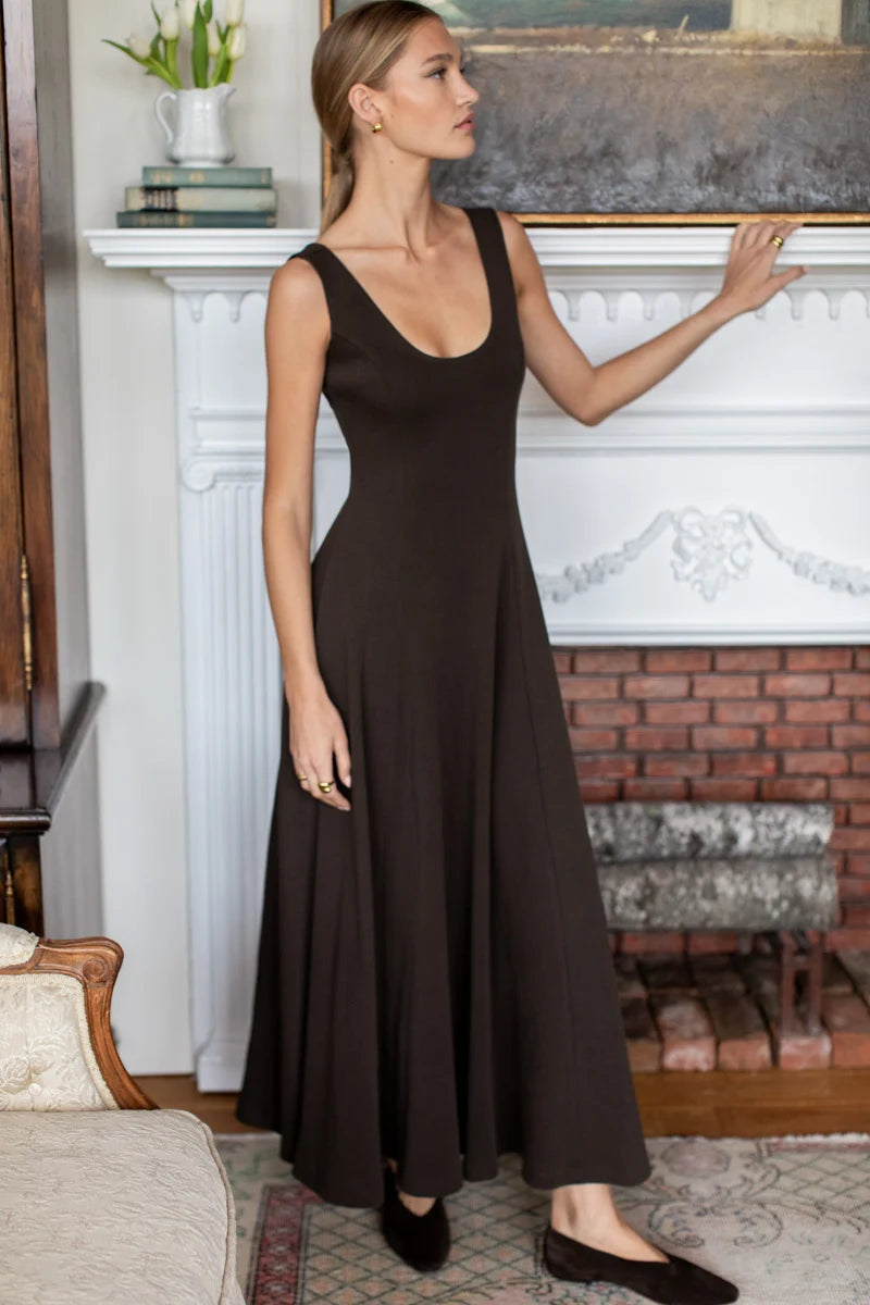 Scoop Layering Maxi Dress - Deep Brown Rib