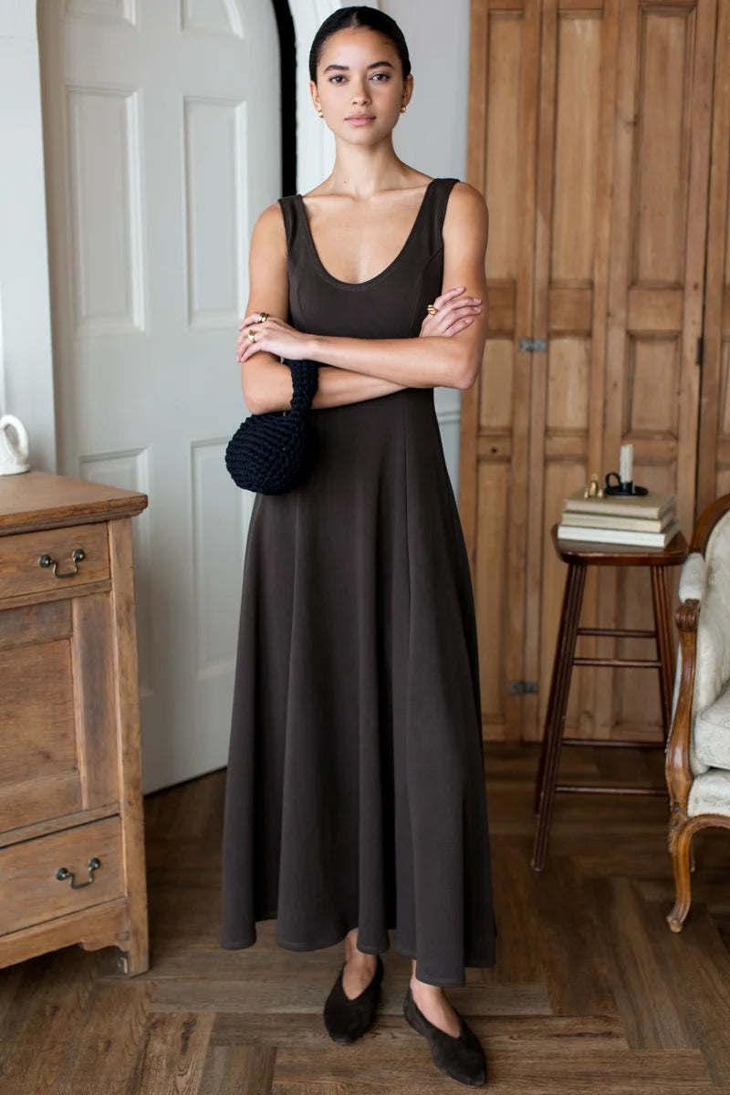 Scoop Layering Maxi Dress - Deep Brown Rib