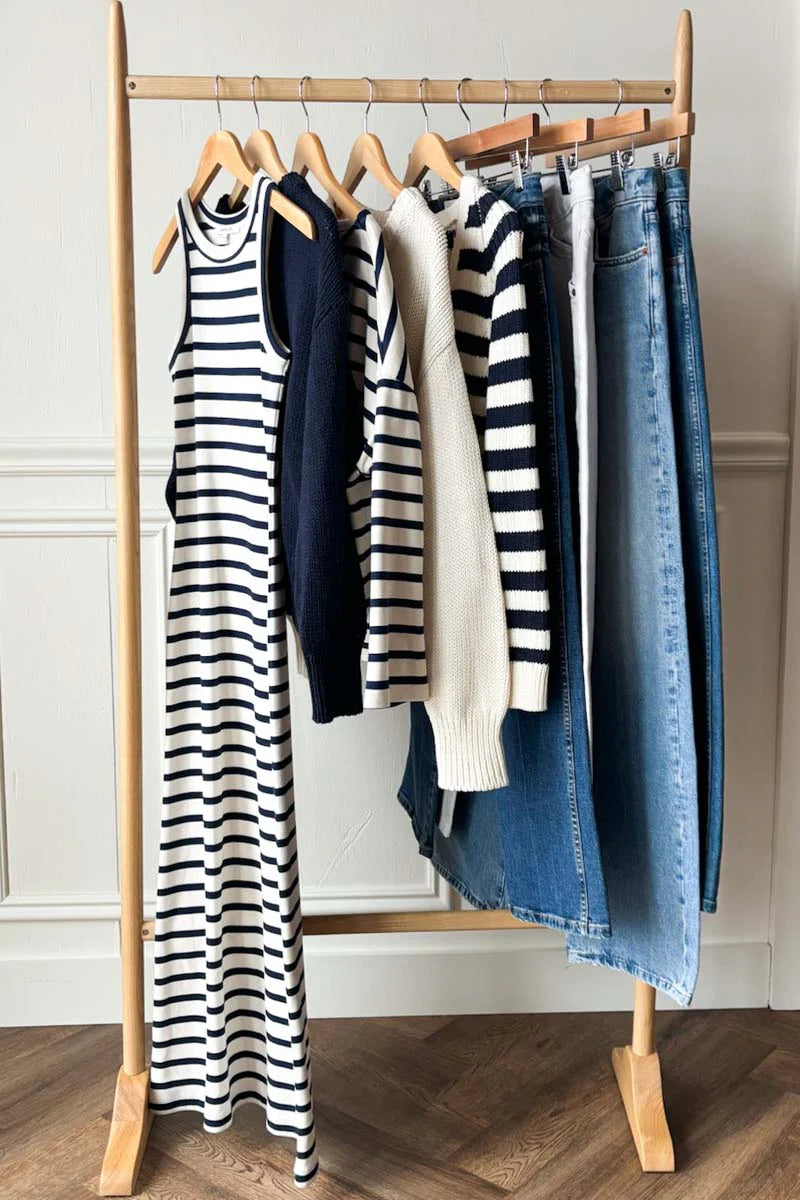 Racerback Tank Maxi Dress - Navy Stripe Rib