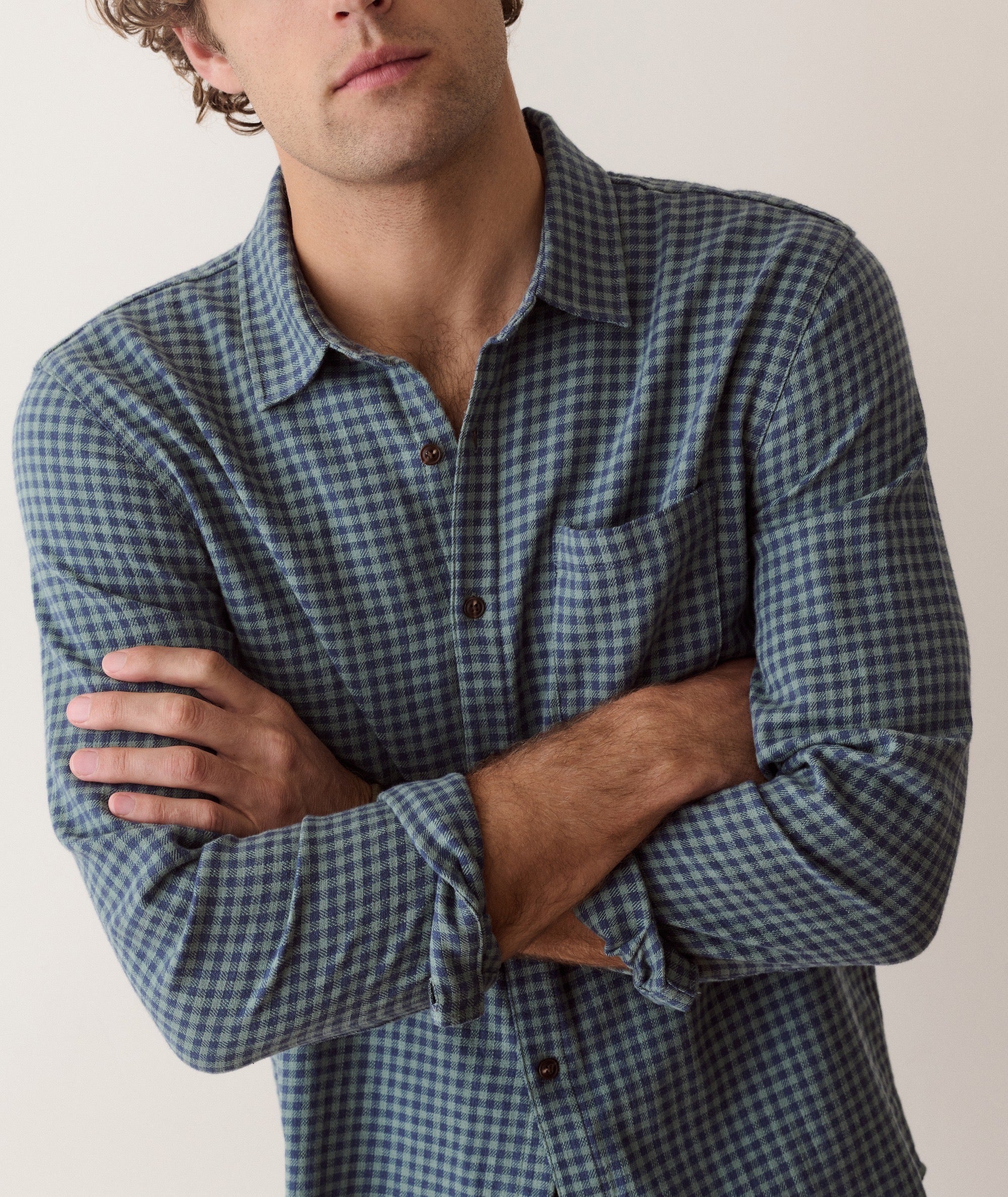 Classic Stretch Selvage Shirt - Green/Navy Gingham