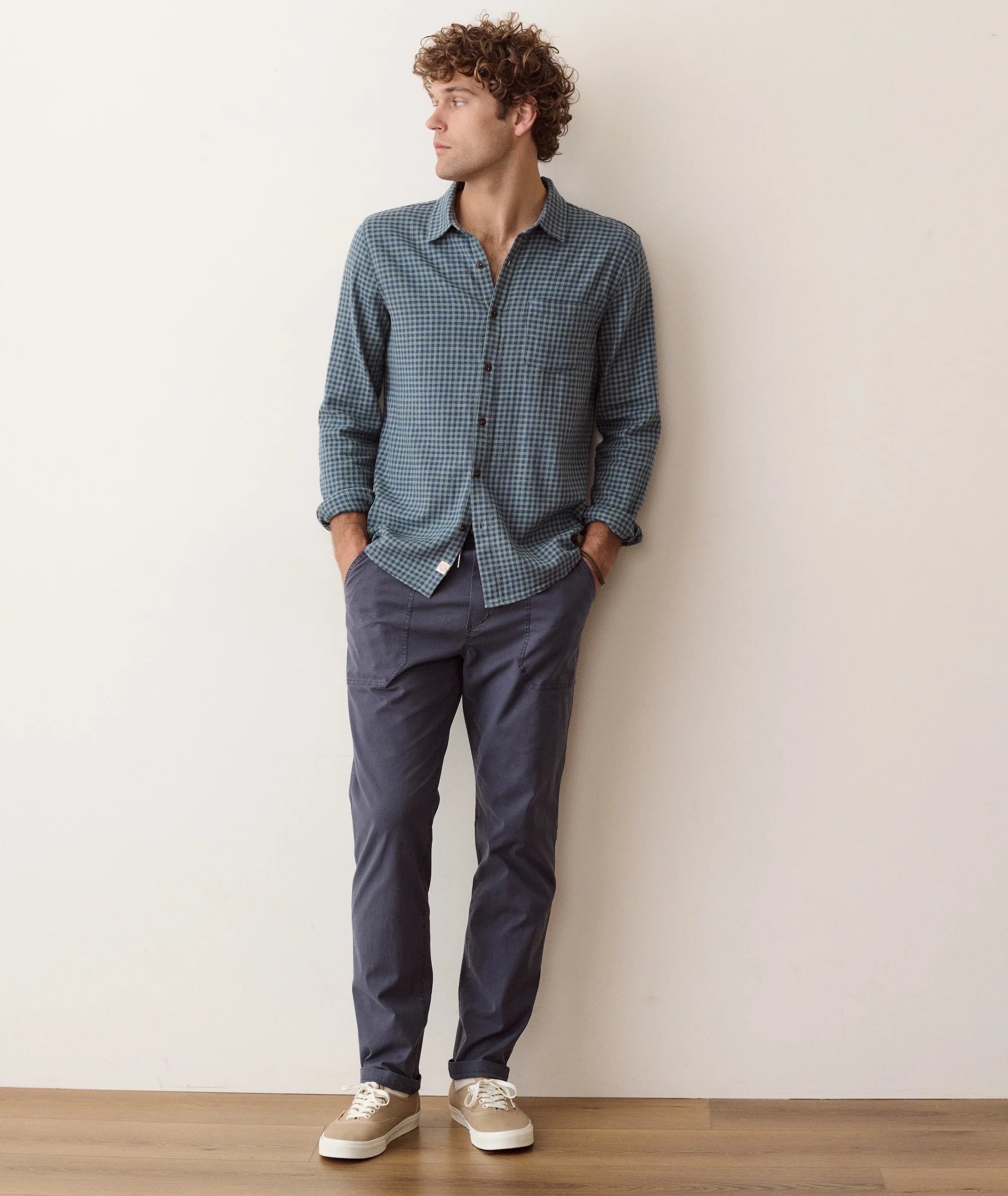 Classic Stretch Selvage Shirt - Green/Navy Gingham