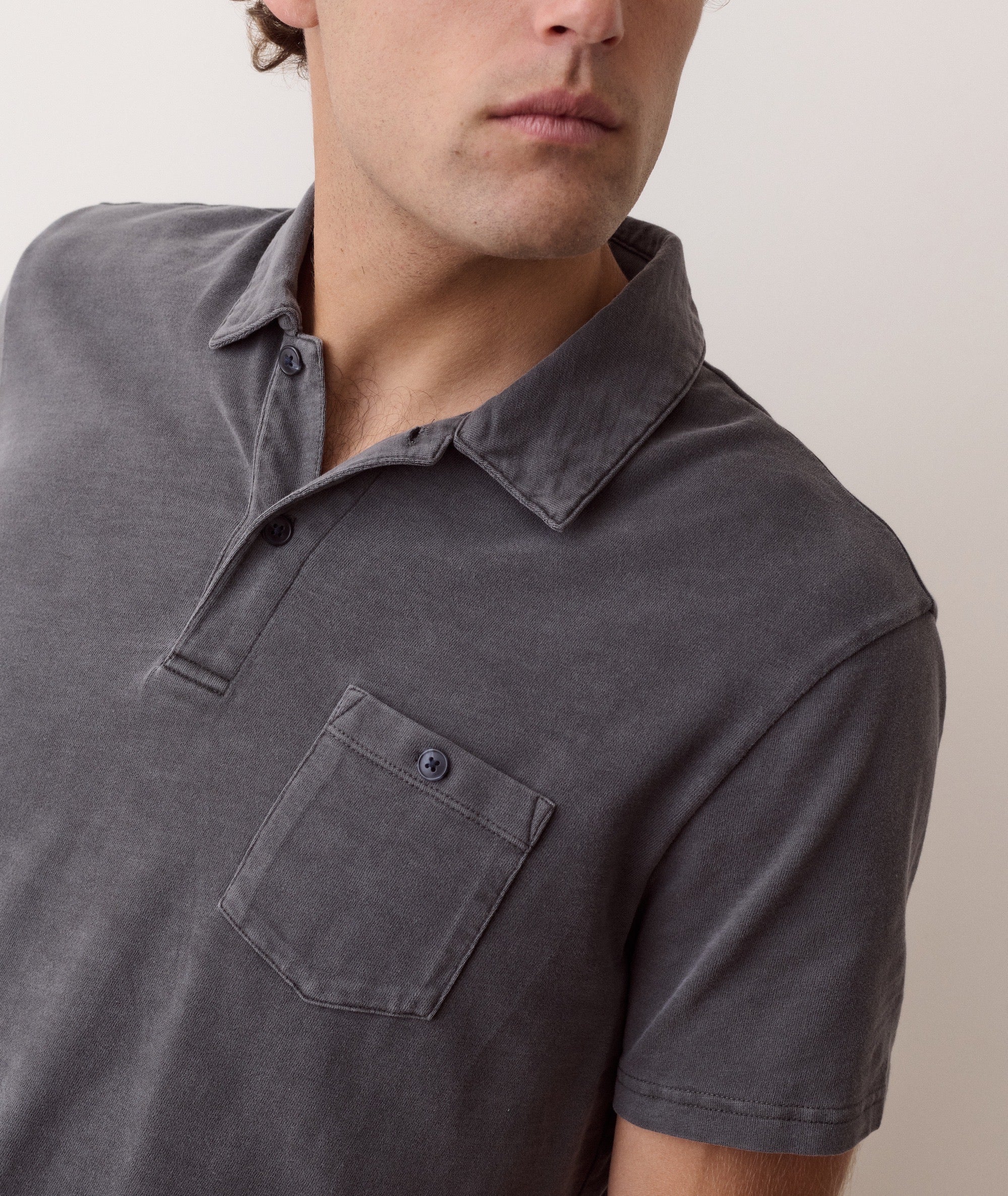 Luxe Slub Pocket Polo - Asphalt