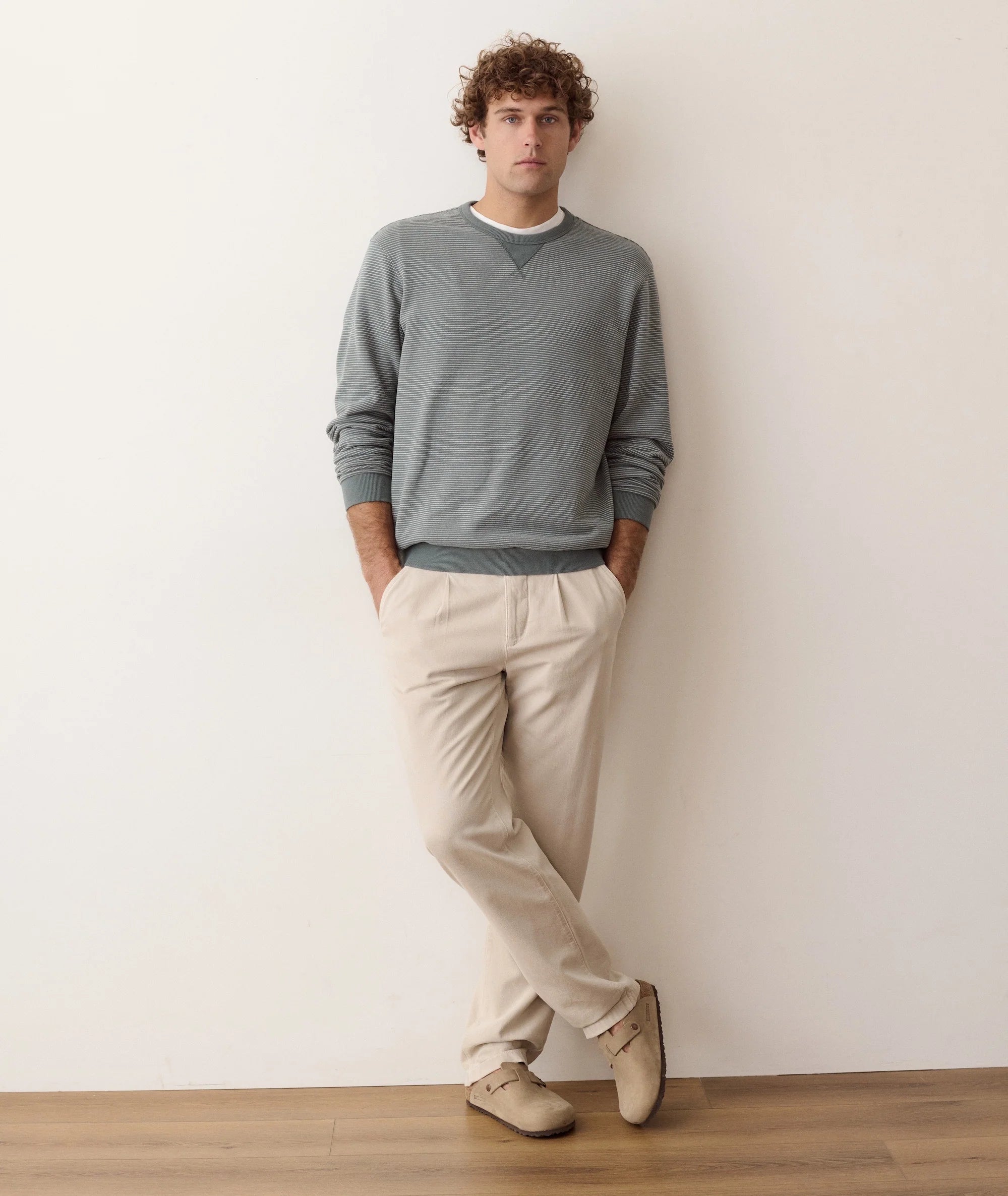 Relaxed Cloud 9 Terry Crewneck - Balsam Green Stripe