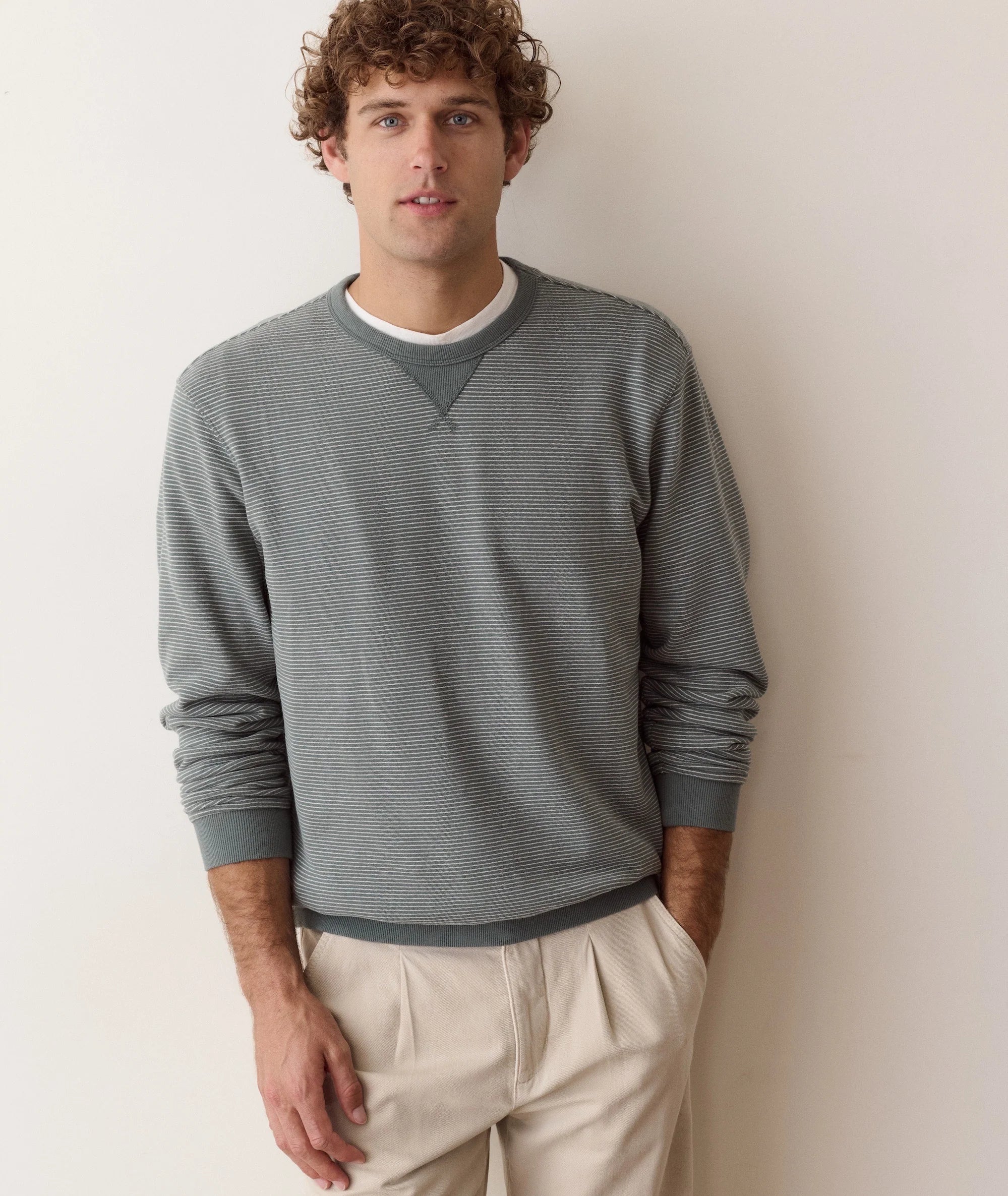 Relaxed Cloud 9 Terry Crewneck - Balsam Green Stripe