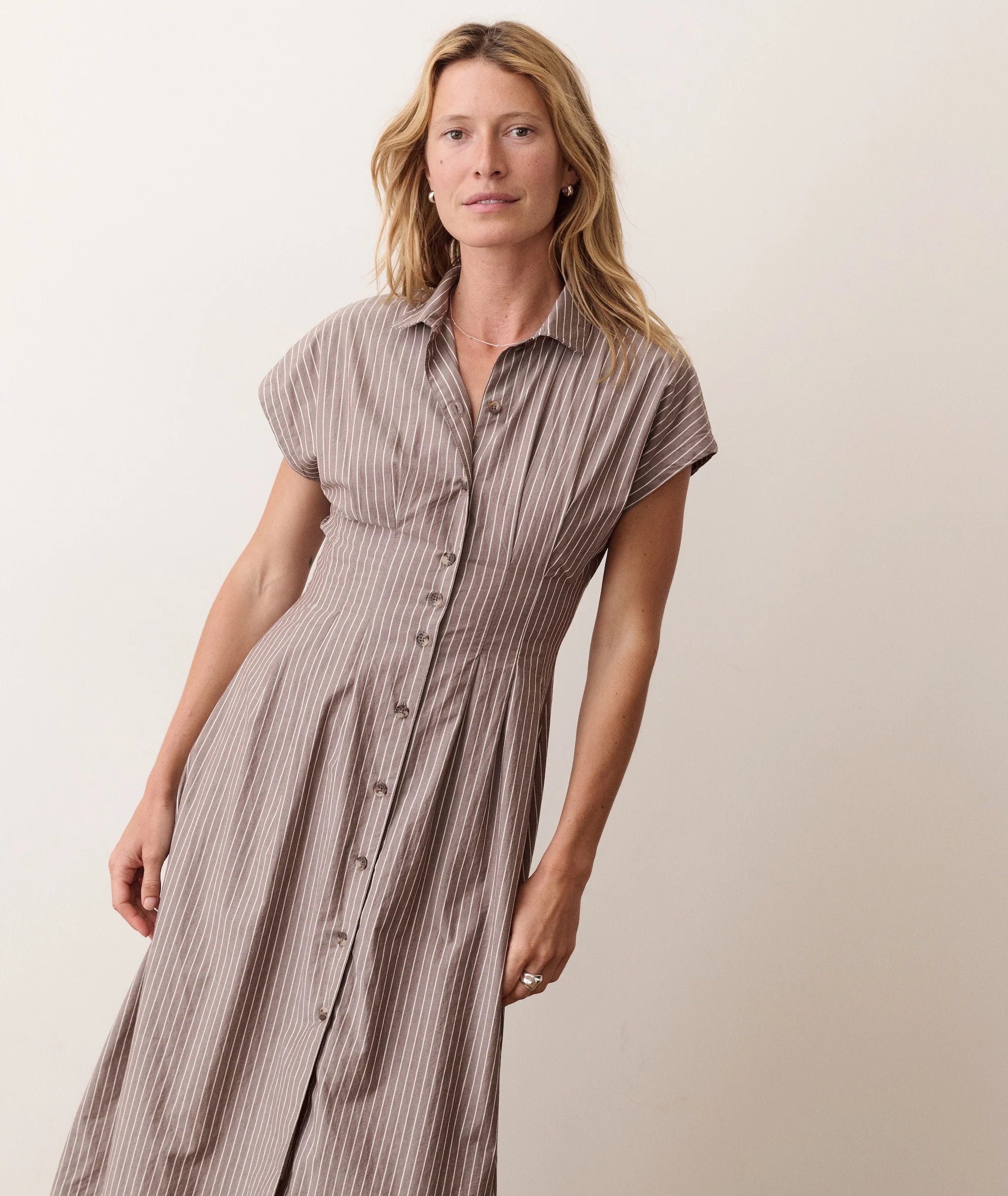 Arden Midi Shirtdress - Chocolate & Cream Stripe