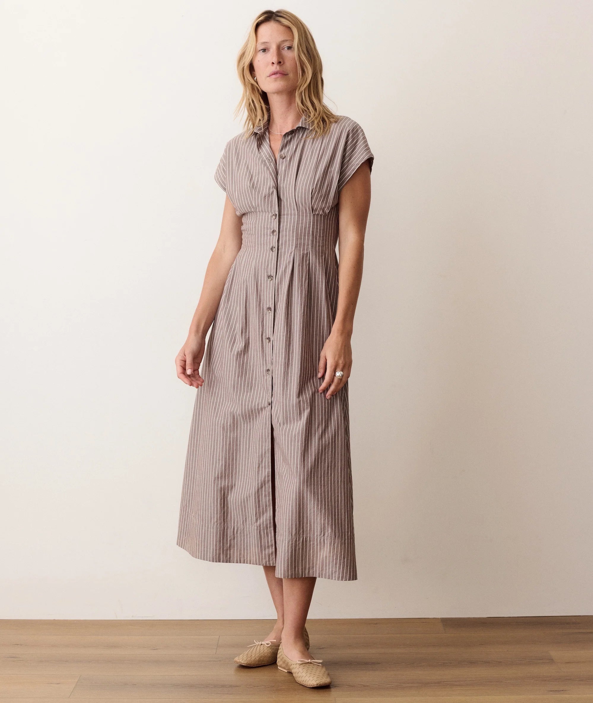 Arden Midi Shirtdress - Chocolate & Cream Stripe