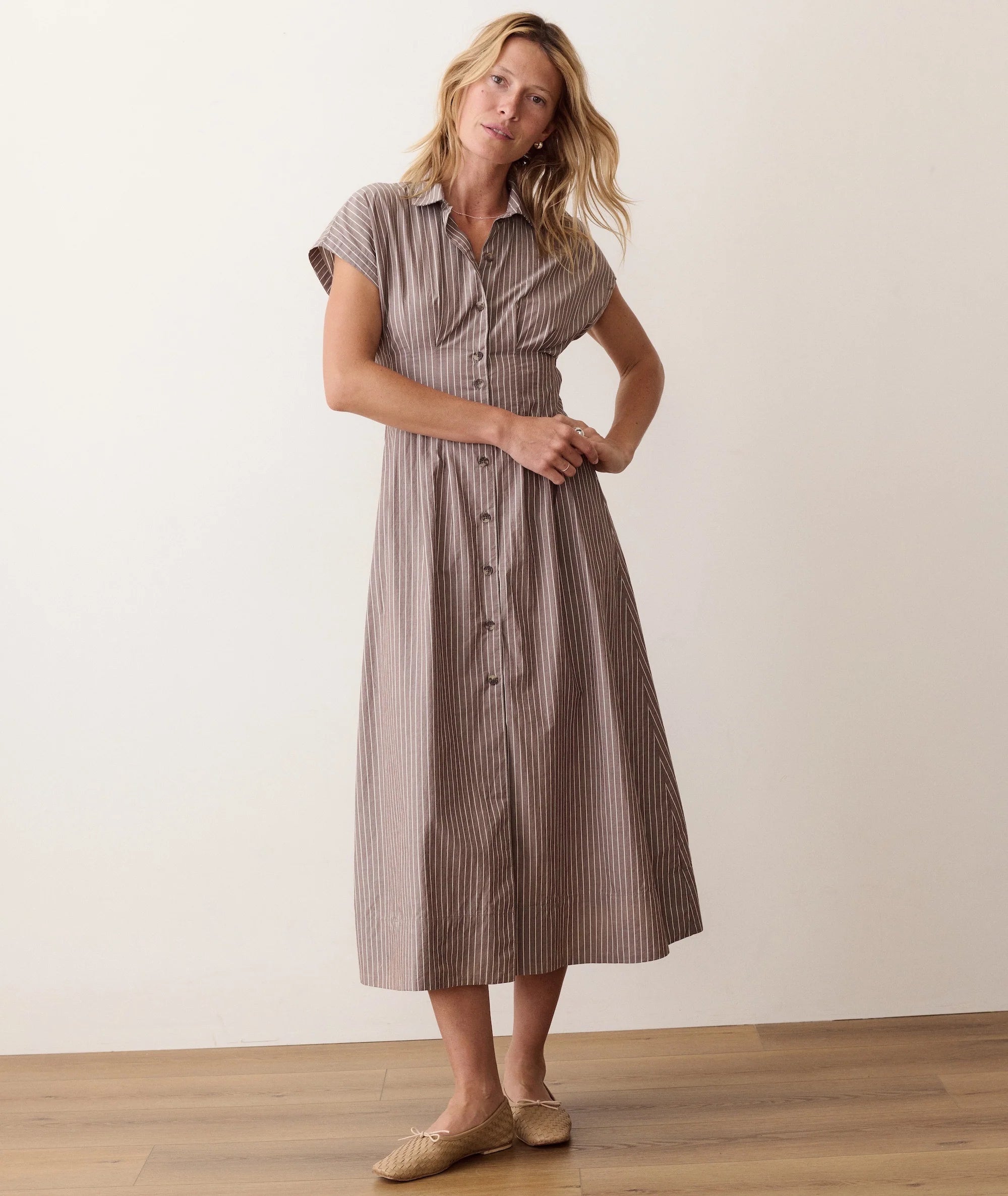 Arden Midi Shirtdress - Chocolate & Cream Stripe