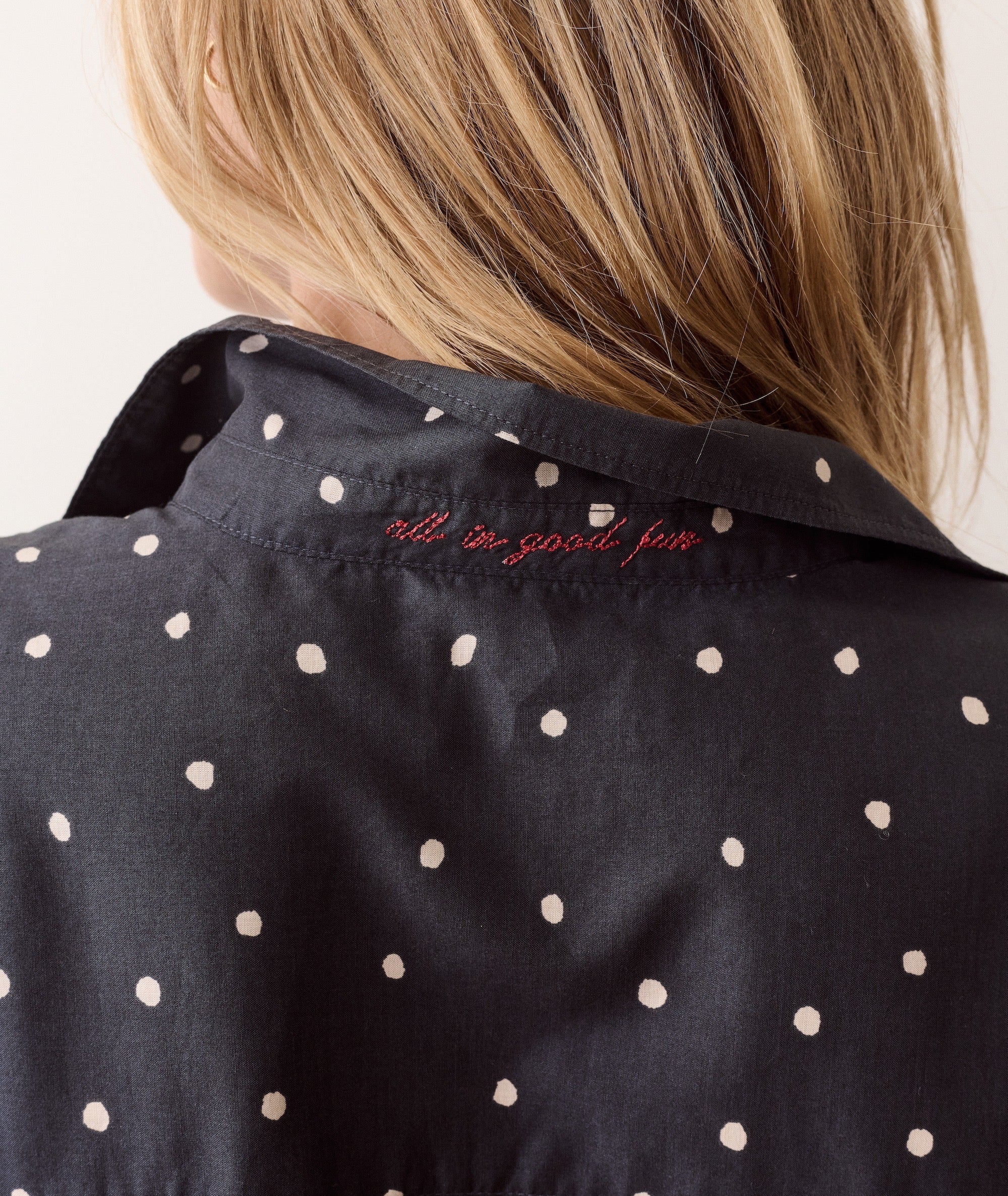 Jane Relaxed Voile Shirt - Navy Polka Dot