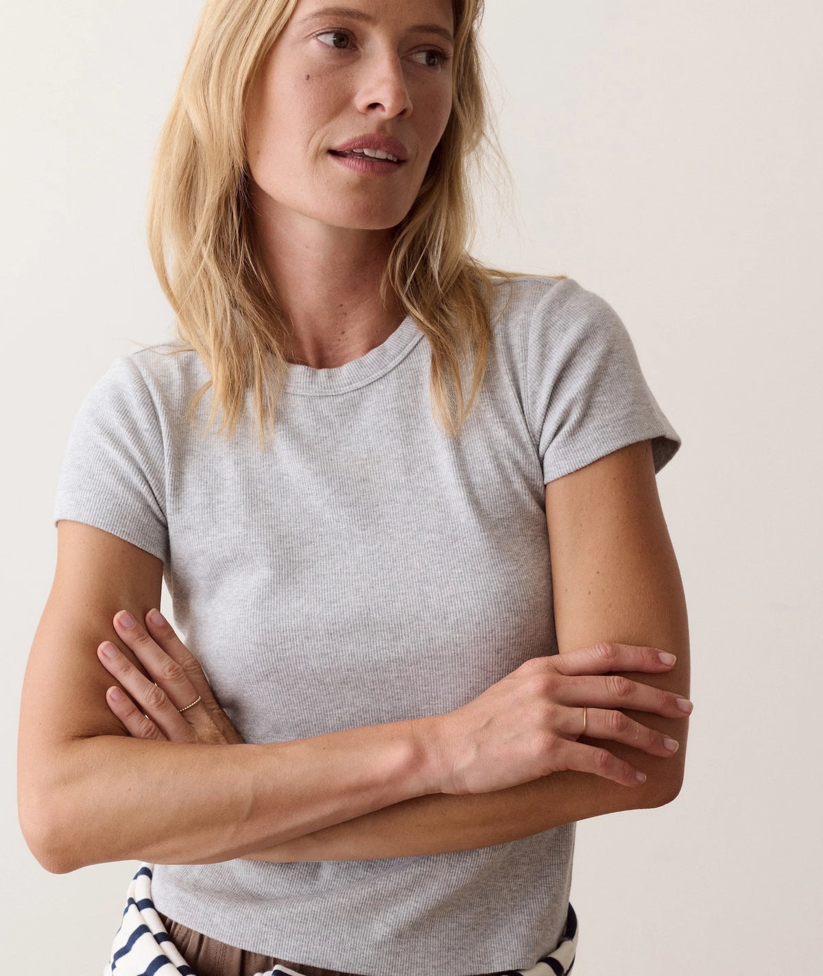 Lexi Rib Sun-In Crew Tee - Heather Grey