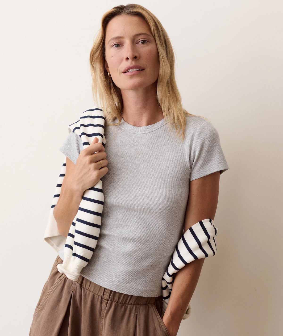 Lexi Rib Sun-In Crew Tee - Heather Grey
