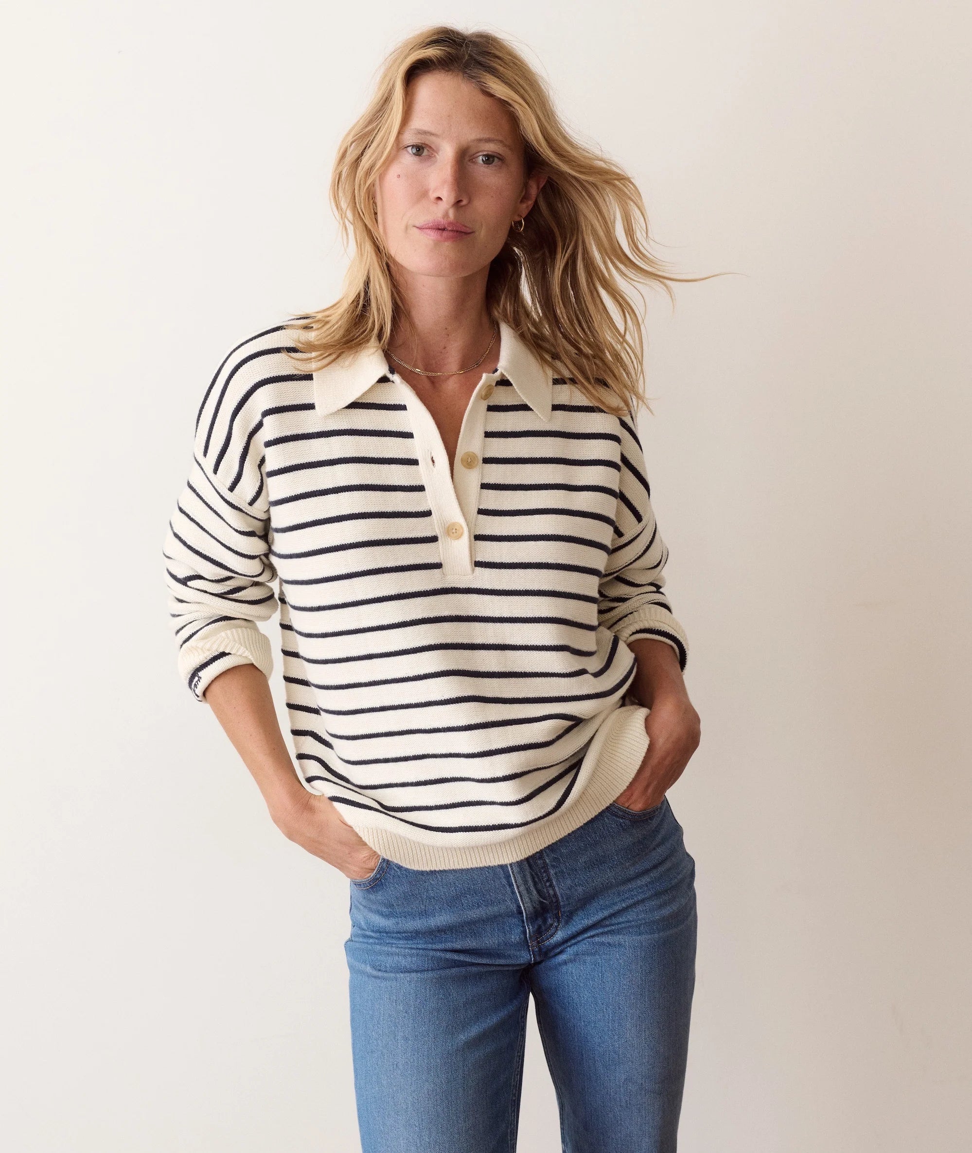 Valerie Polo Sweater - Cream & Twilight Stripe