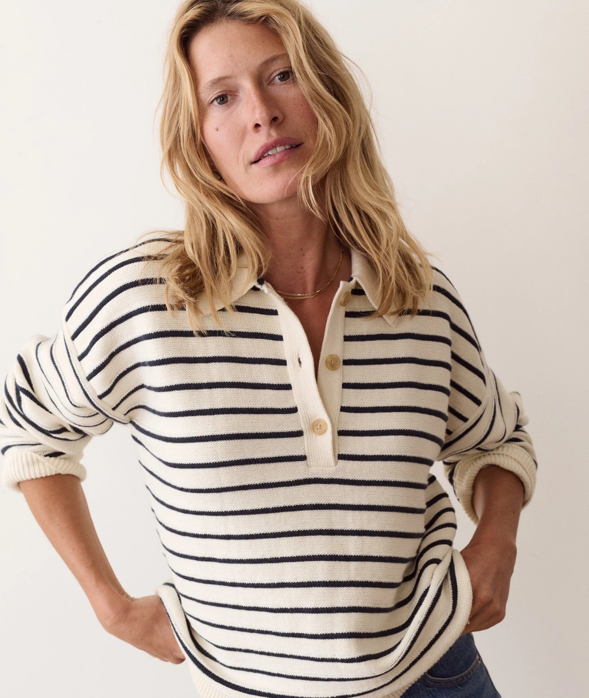 Valerie Polo Sweater - Cream & Twilight Stripe
