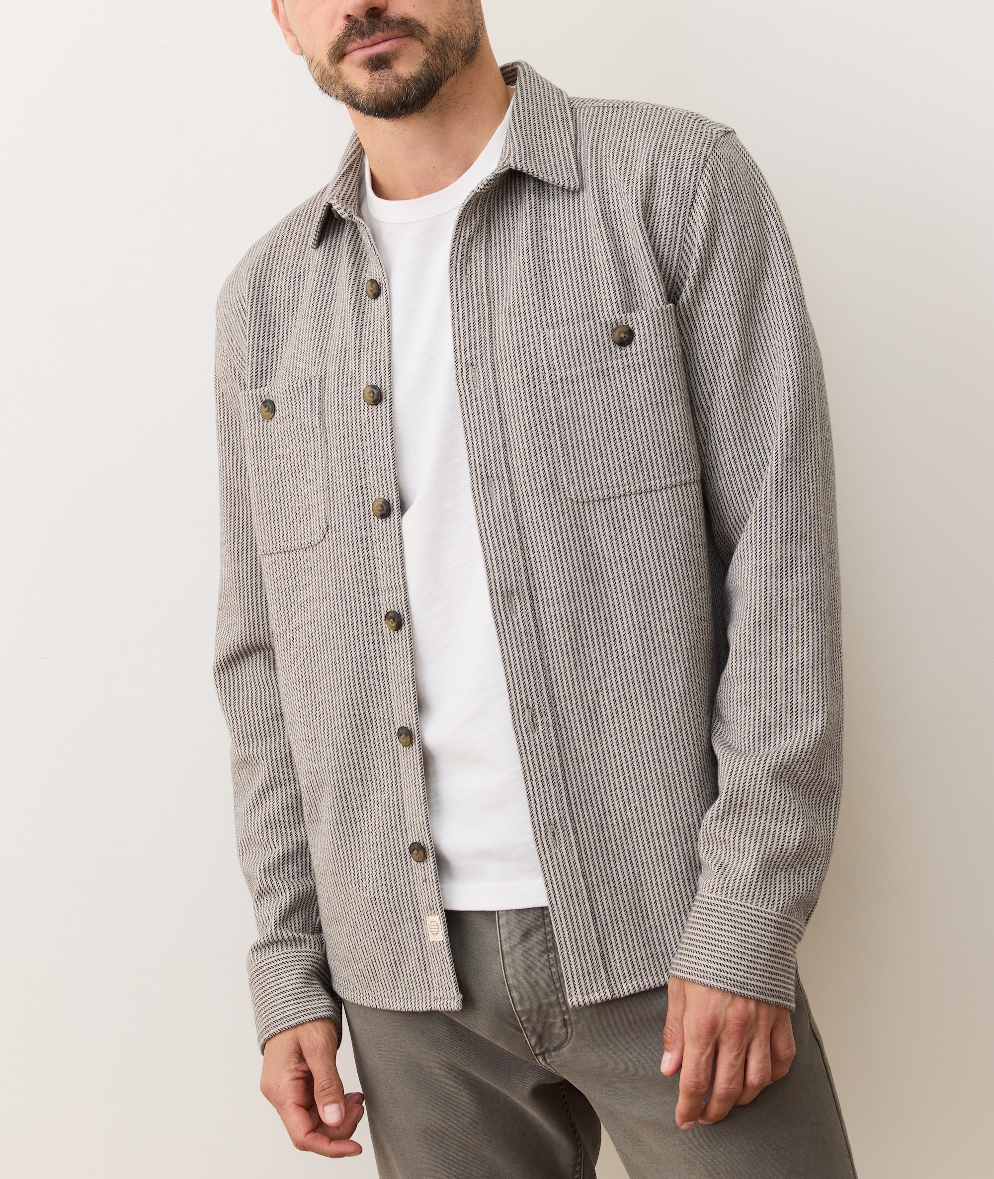 Pacifica Stretch Twill Overshirt - Grey Railroad Stripe