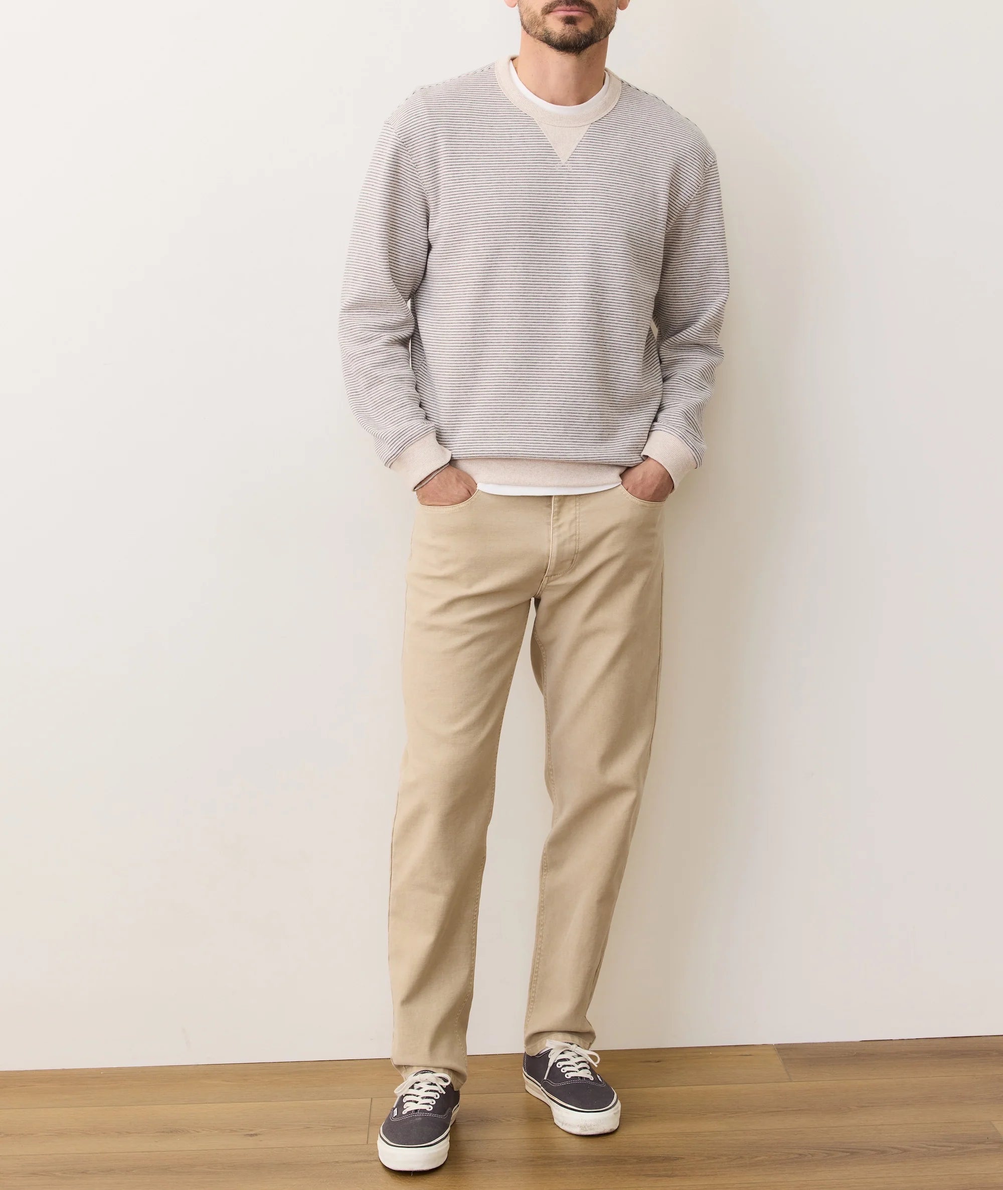 Cloud 9 Fleece Relaxed Crewneck - Driftwood Mini Stripe