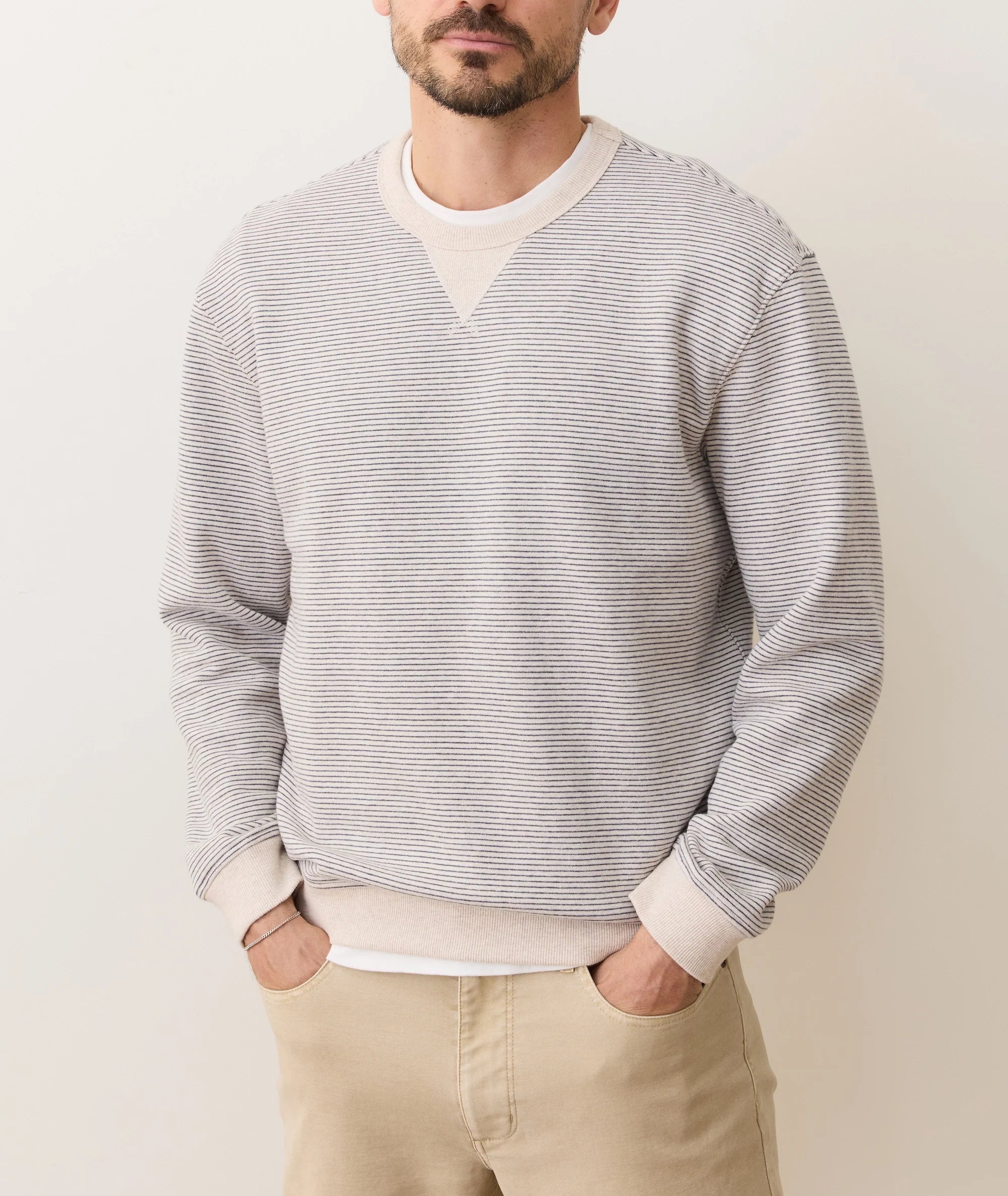 Cloud 9 Fleece Relaxed Crewneck - Driftwood Mini Stripe