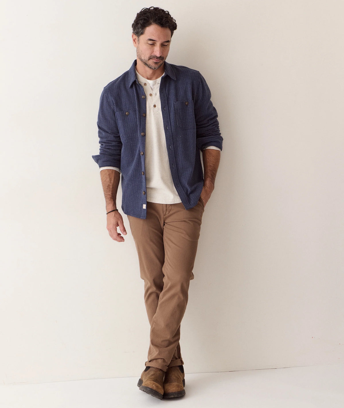 Pacifica Stretch Twill Overshirt - Navy Railroad Stripe