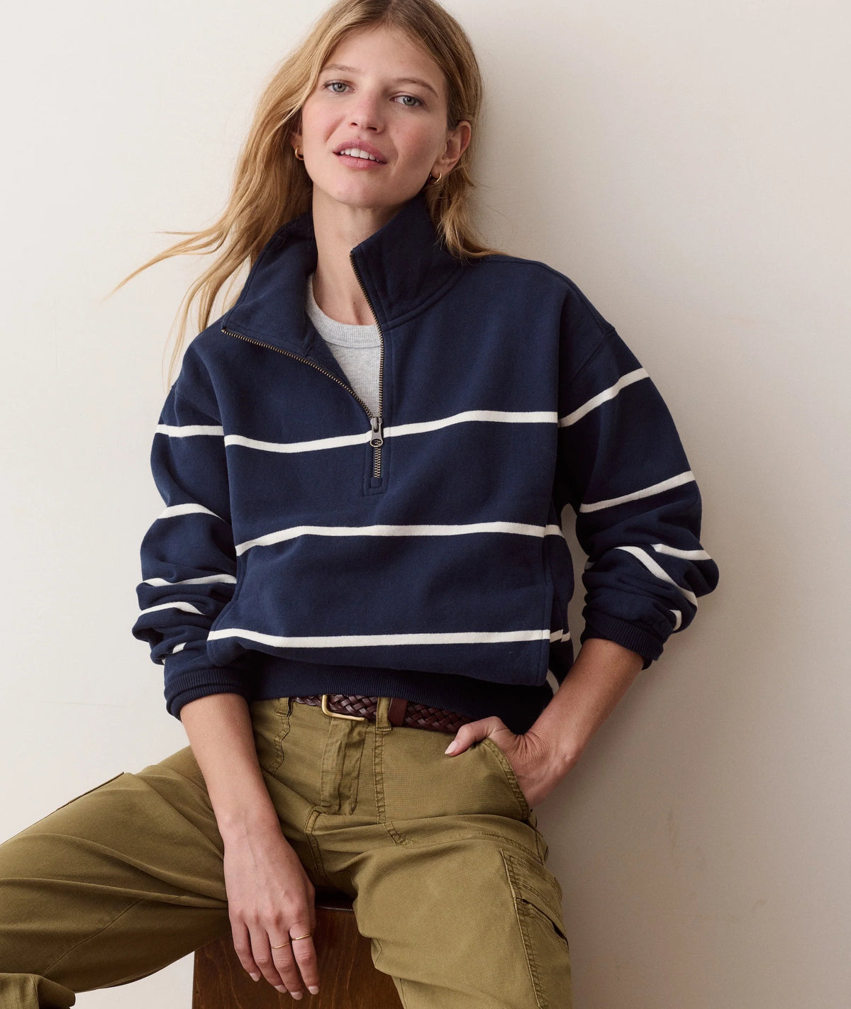 Cloud 9 Fleece Half Zip - Twilight & Cream Stripe