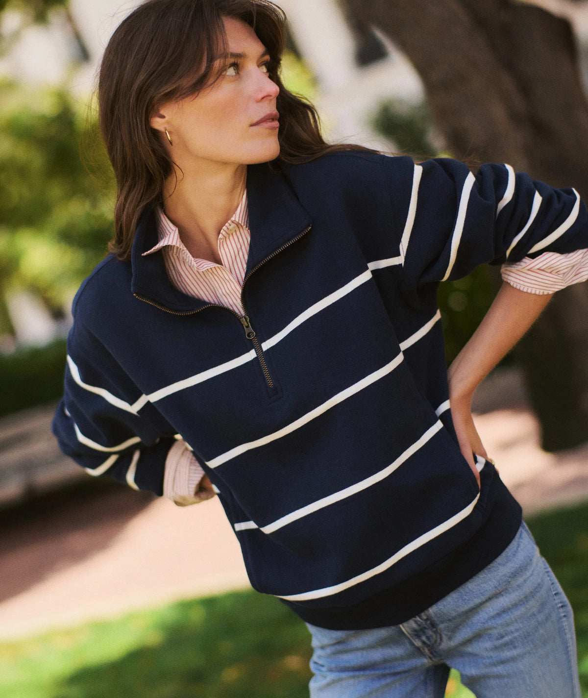 Cloud 9 Fleece Half Zip - Twilight & Cream Stripe