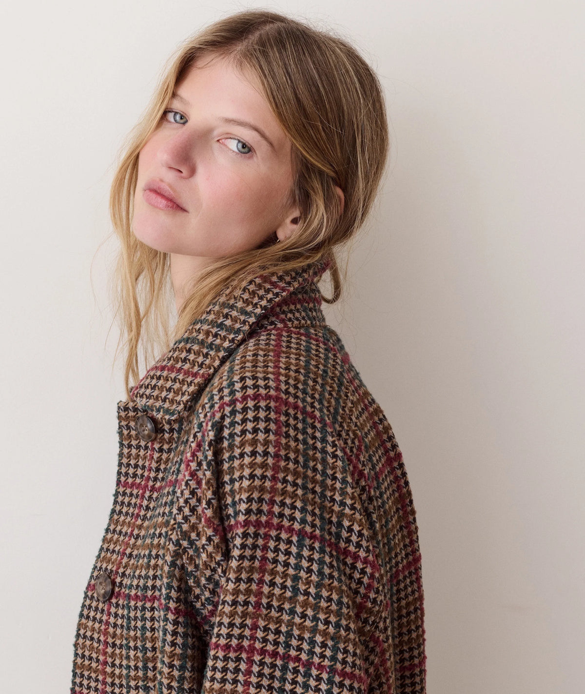 Hayes Houndstooth Trench Coat - Neutral Herringbone
