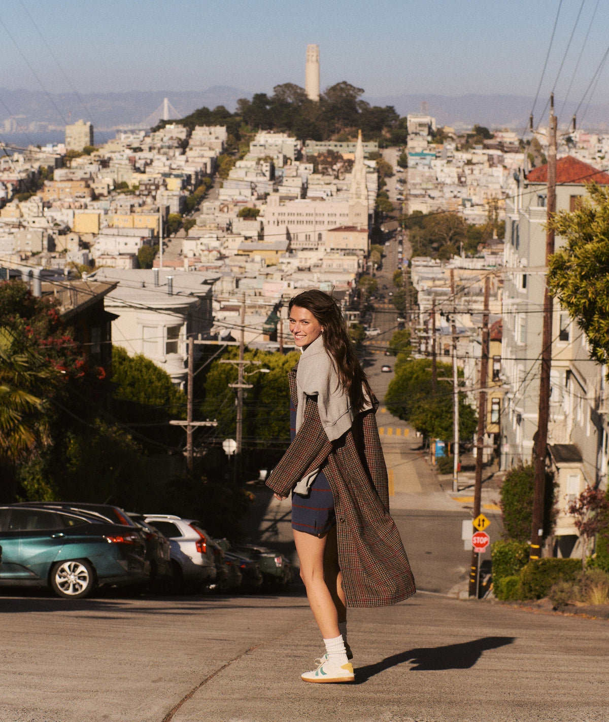 Hayes Houndstooth Trench Coat - Neutral Herringbone