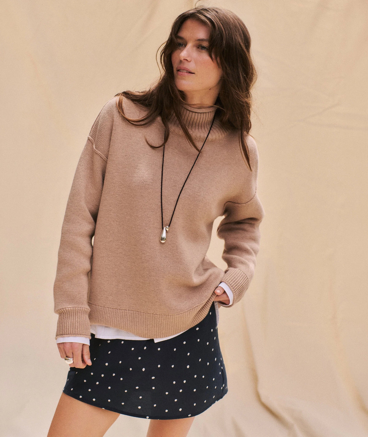 Maggie Funnel Neck Sweater - Almond