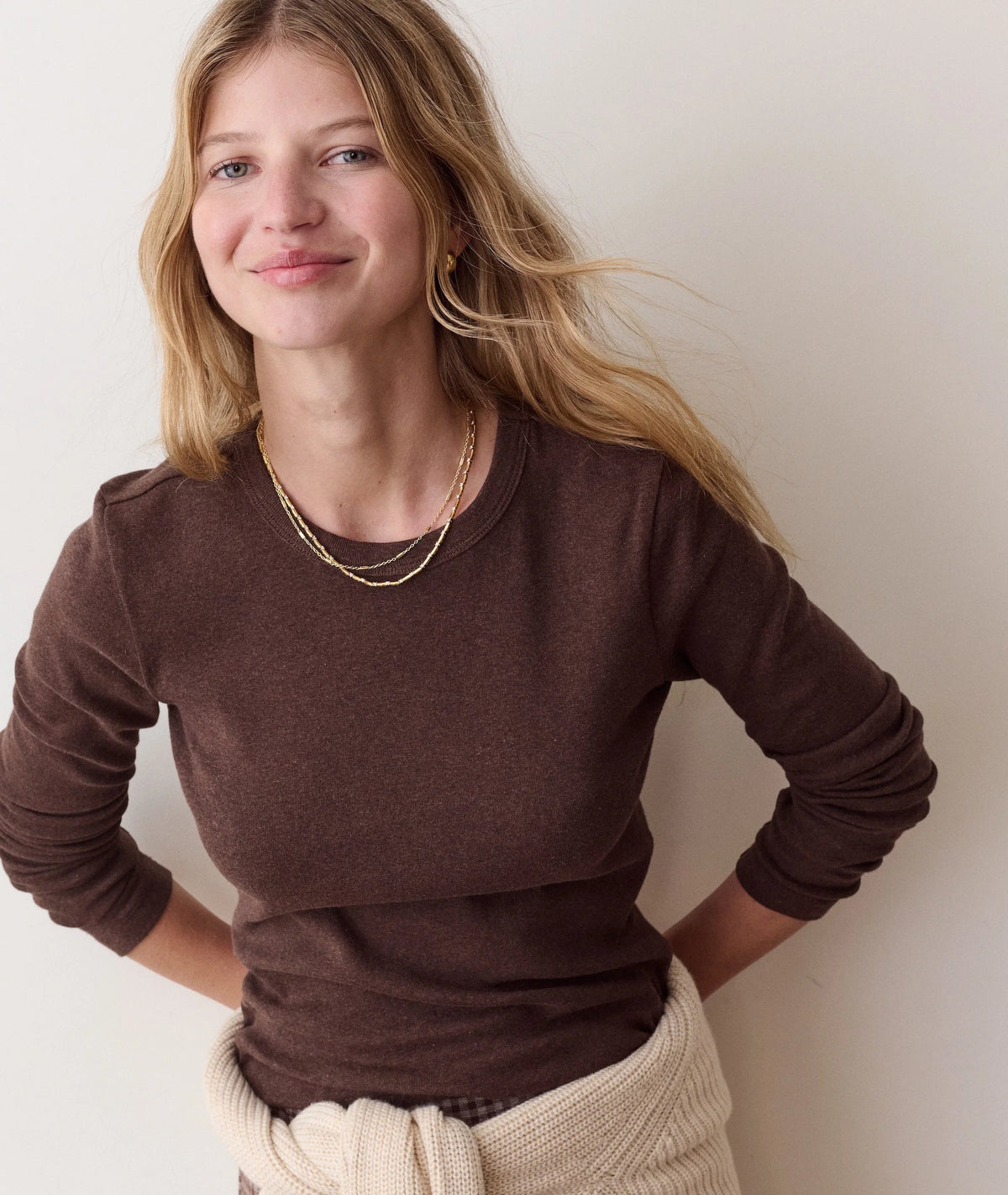 Mini Rib Long Sleeve Crew Tee - Chocolate