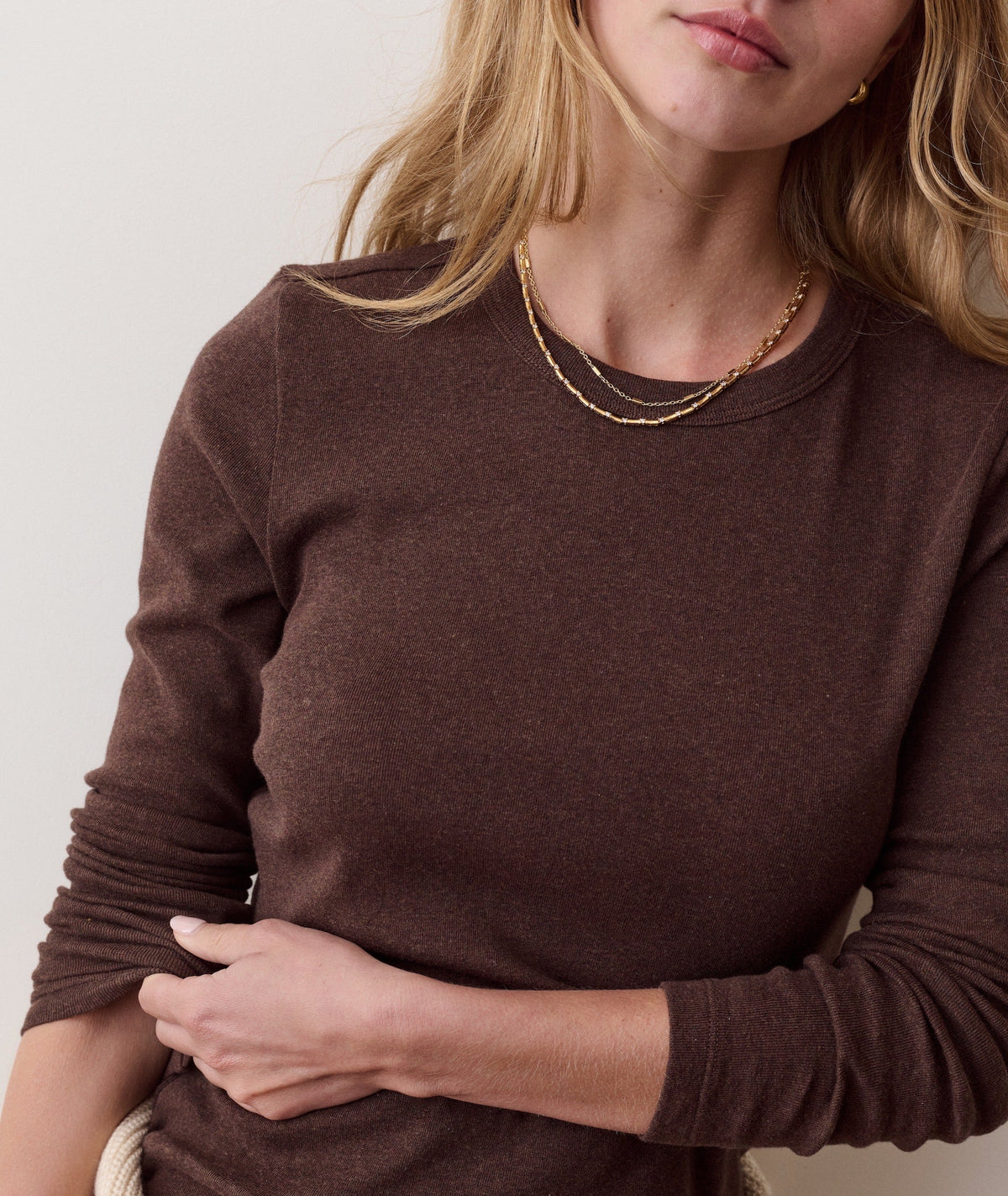 Mini Rib Long Sleeve Crew Tee - Chocolate