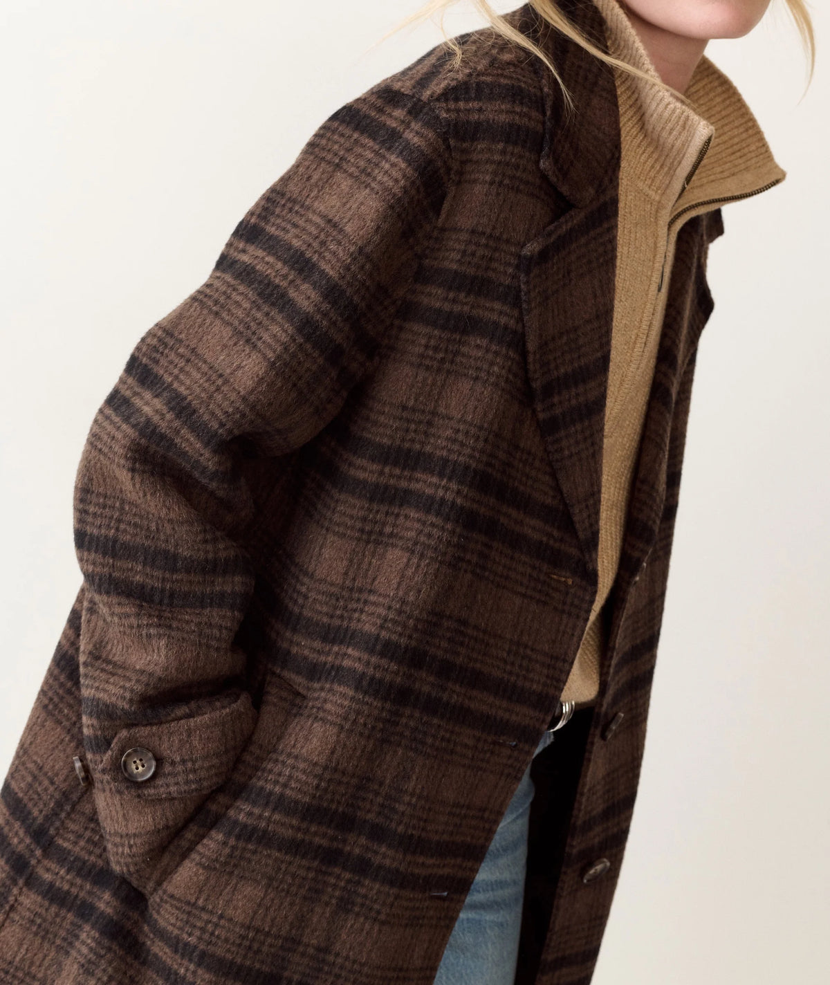 Colette Wool Topcoat - Brown / Black Plaid