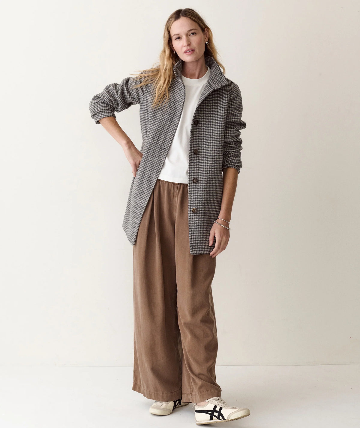 Stephanie Wool Coat - Charcoal / Cream Houndstooth