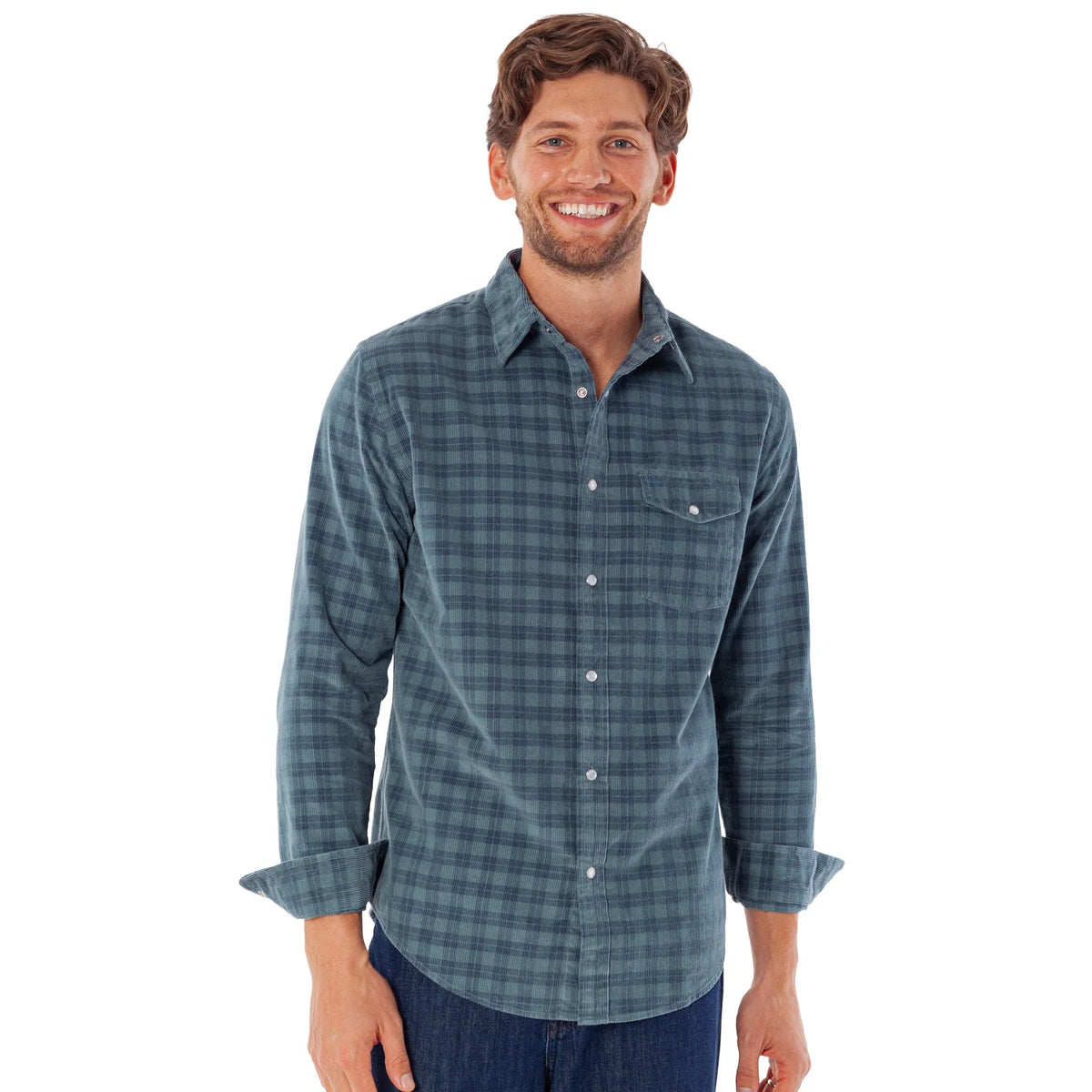 Corduroy Pearl Snap - Slate Check